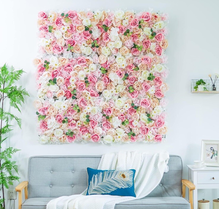 Flower Wall Panel Floral Backdrop-6pc. 24″ X 16″ For Wedding, Party, Decor-Pink