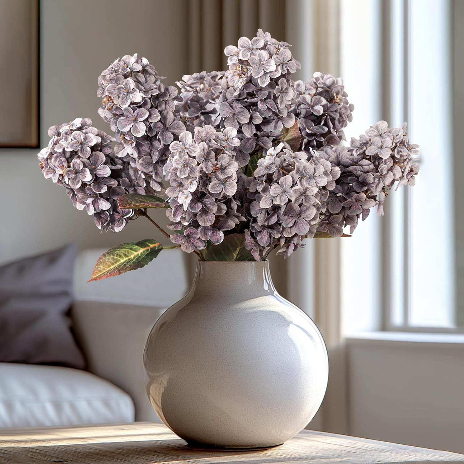 Green Hydrangea Artificial Flowers,Fake Fall Flowers Silk Hydrangea with Stems,F
