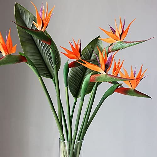 3 PCS 32 Inch Orange Red Large Bird of Paradise Permanent Artificial Flower, …