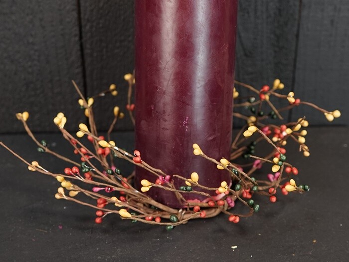 Pip Berry Candle Ring / Wreath 3.5″ Inner Dia. – Harvest Mix, Green Red Gold