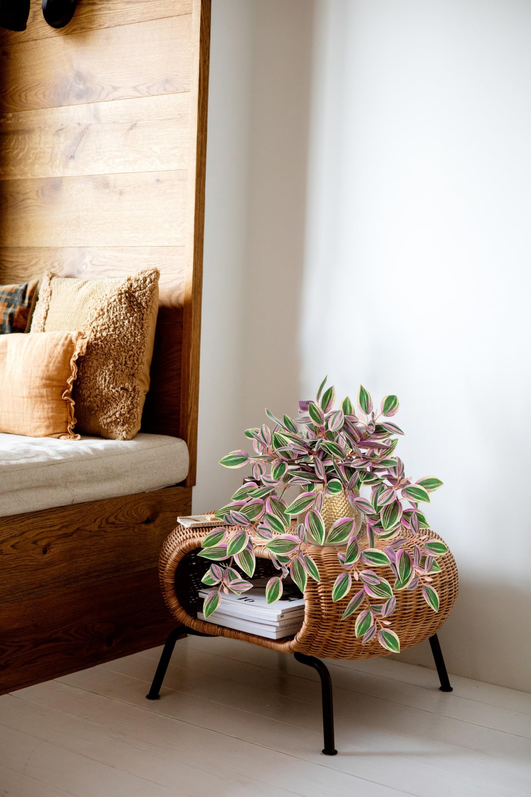 Faux Plants Indoor 17.7 Inch Gold Pot Pink Leaves Watermelon Peperomia Silk