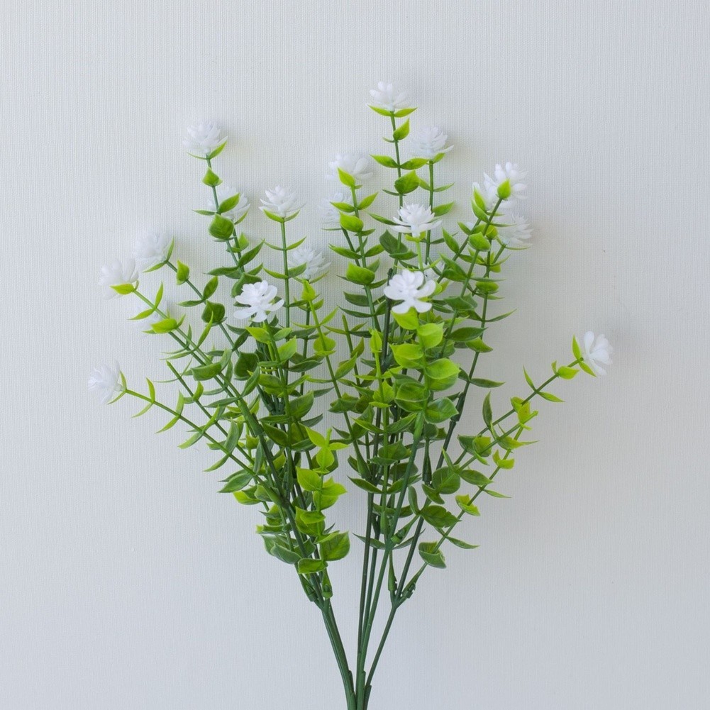 Realistic Artificial Tea Flower with Eucalyptus Leaves 36cm Plastic Plant