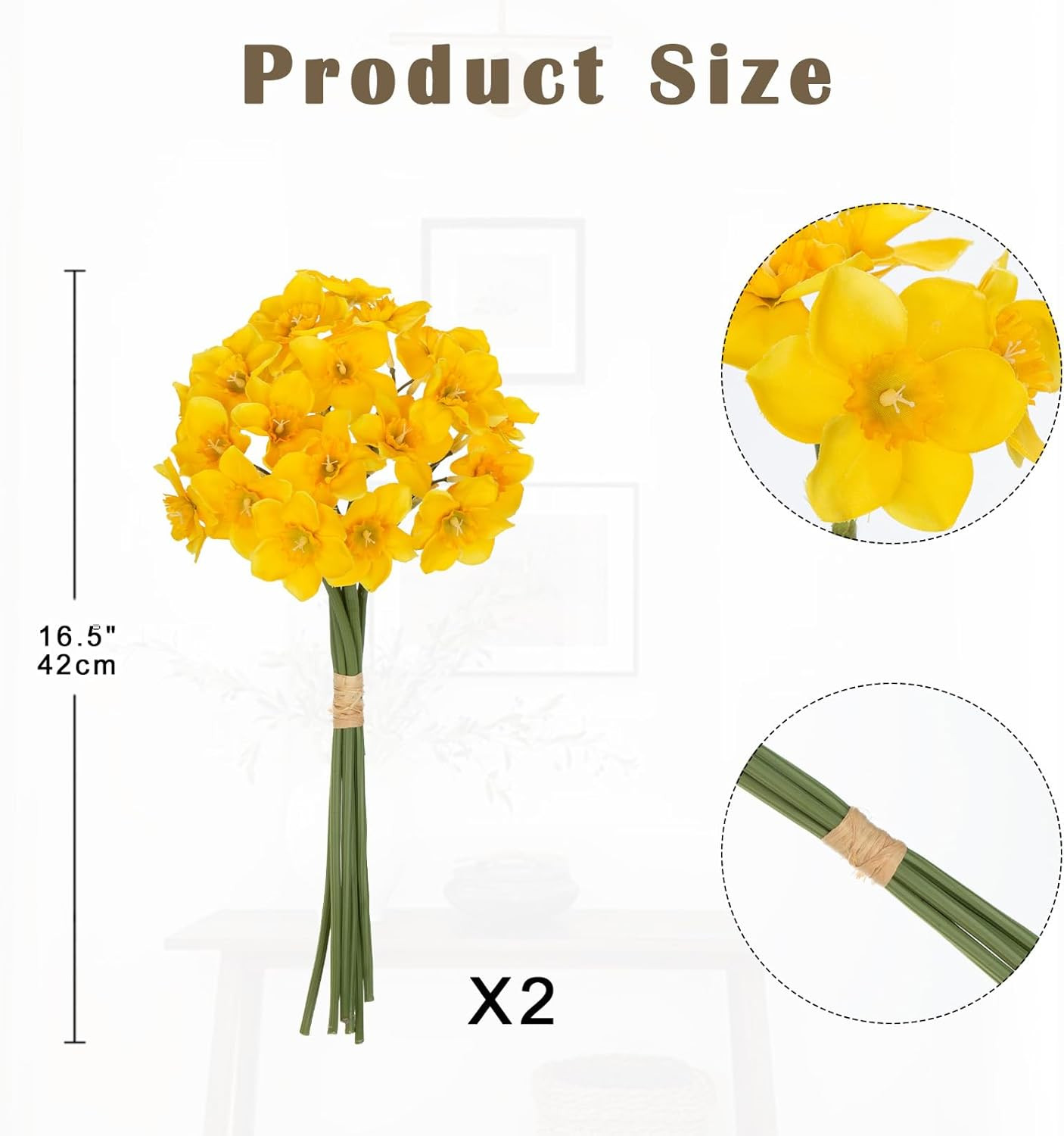 12 Stems Daffodils Artificial Flowers 2 Bunches Real Touch Fake