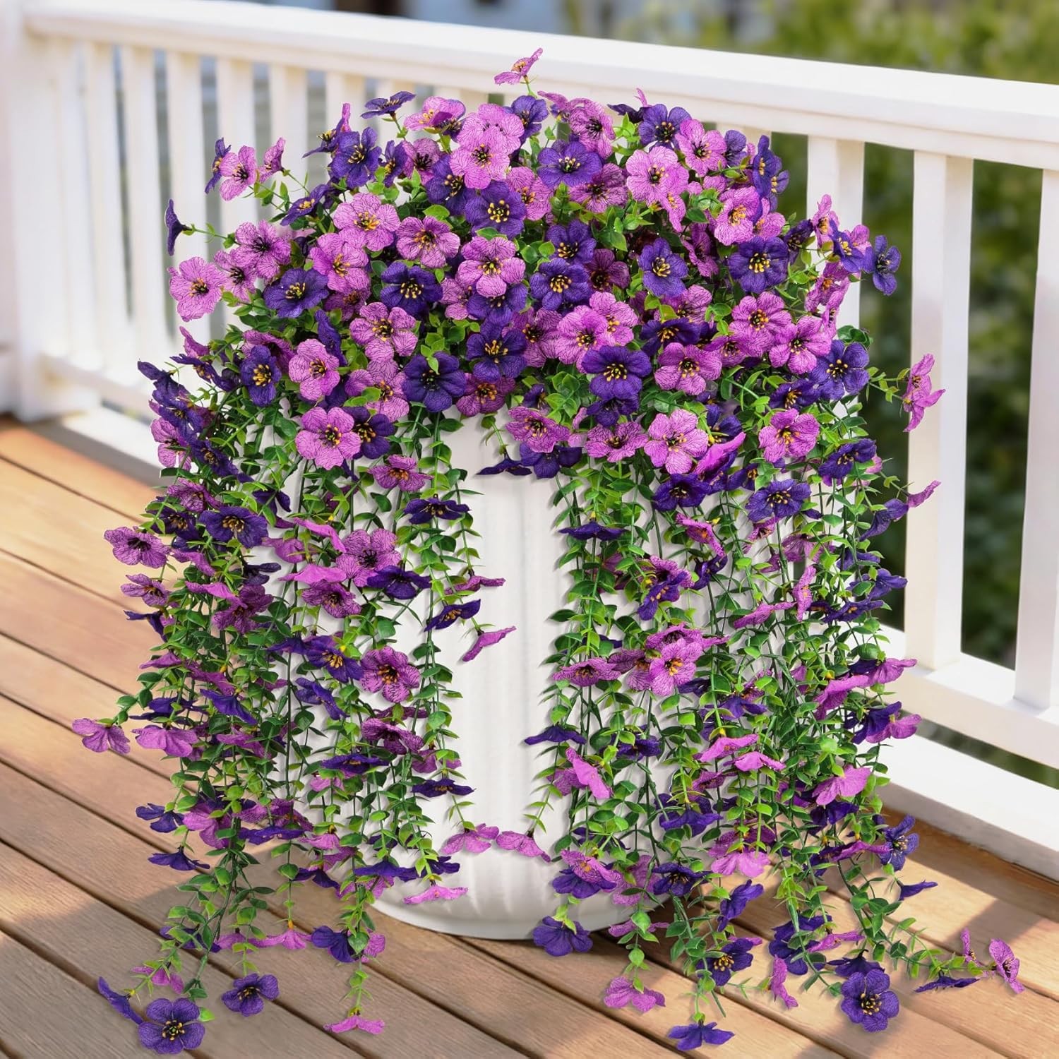 4 Pcs Artificial Hanging Flowers for Outdoors, Purple Mixed | Fake silk daisy