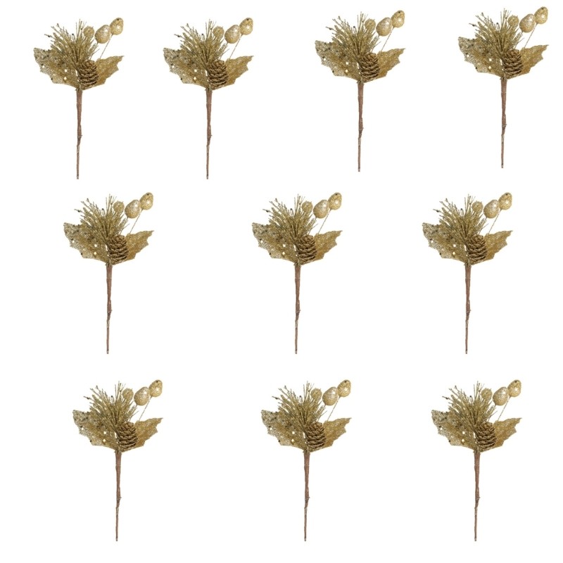 Set of 10 Gold Berries Twigs Picks for Festival Tree and Home Holiday Decoration