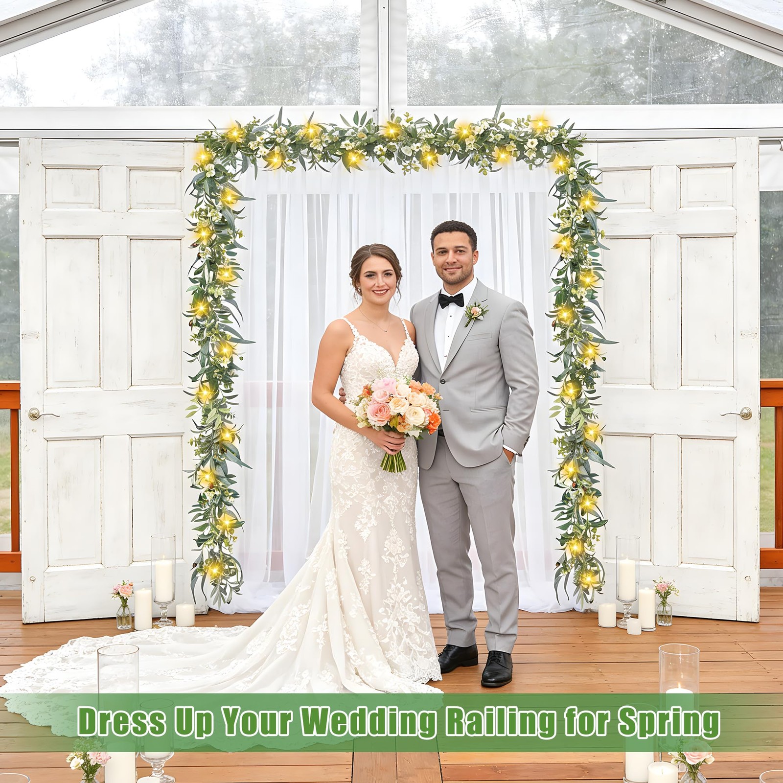 Olive Garland with Lights – 6 Ft Eucalyptus Garland with Timer 30 Fairy Light…
