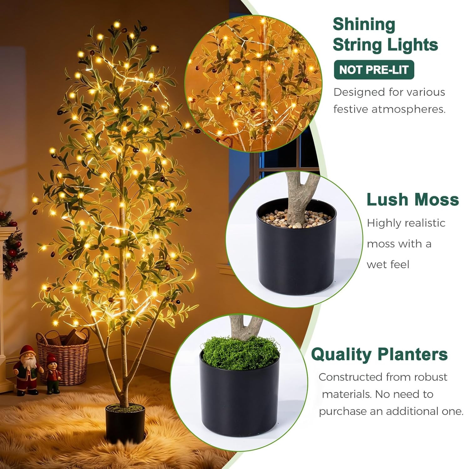Olive Trees Artificial Indoor, 5FT Tall Faux Olive Tree with Moss and Planter, A