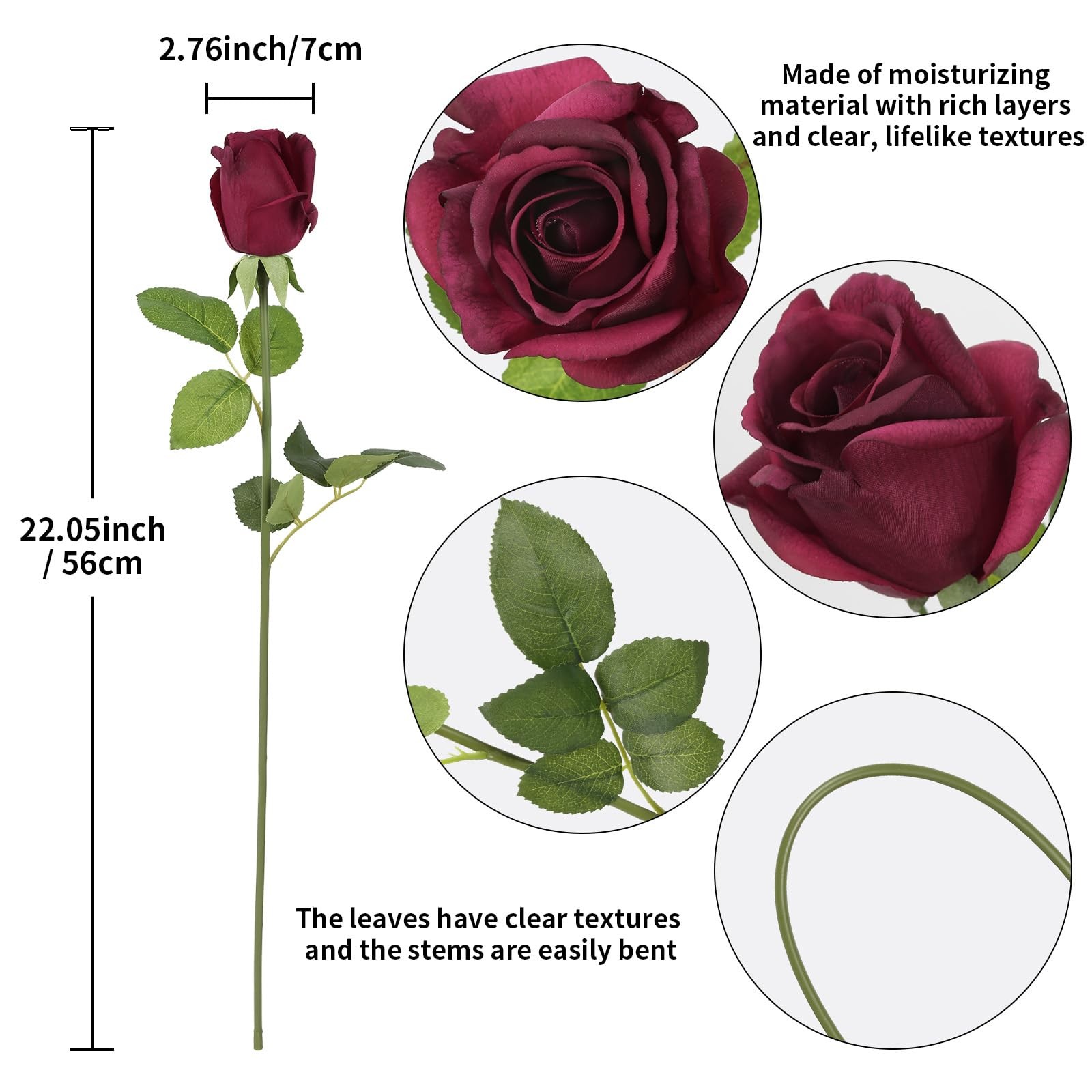 12PCS 22″ Real Touch Roses Artificial Flowers Realistic Roses Long Stem Artif…