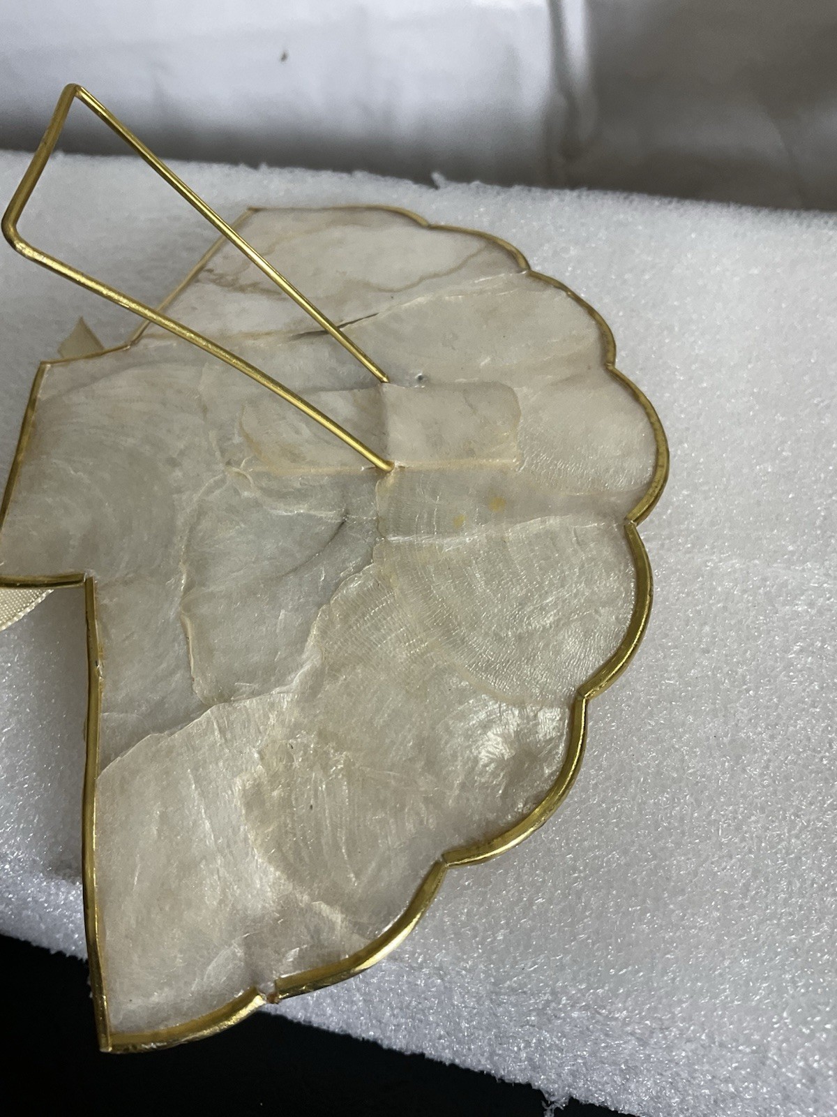 MC Coastal Capiz Shell Fan Trimmed with Gold Lace/Flowers Victorian Style Decor