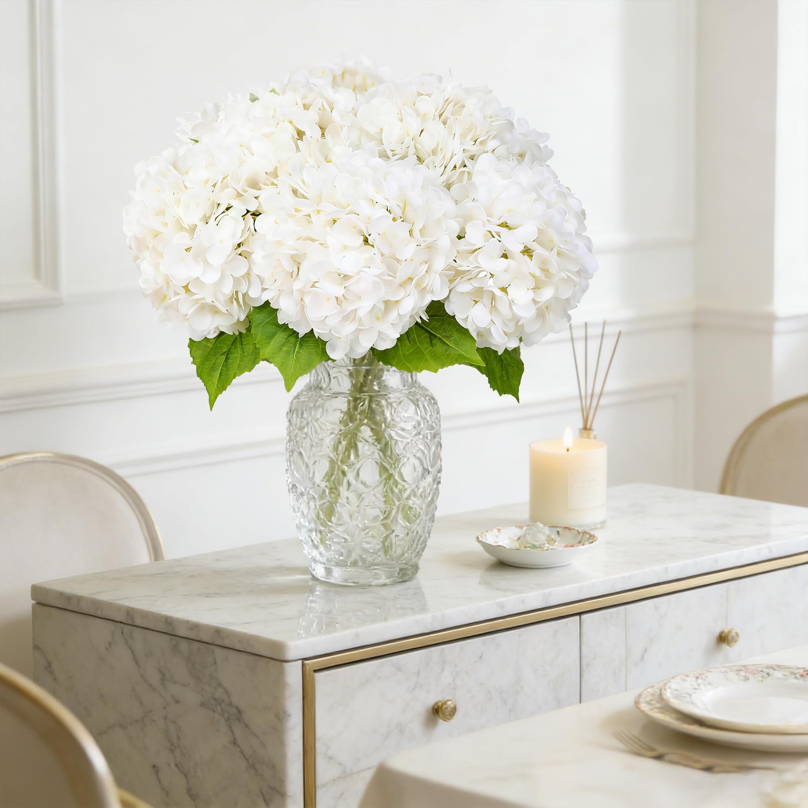 3 Pcs White Artificial Hydrangea Large Flowers 20″ Real Touch Faux Hydrangea …