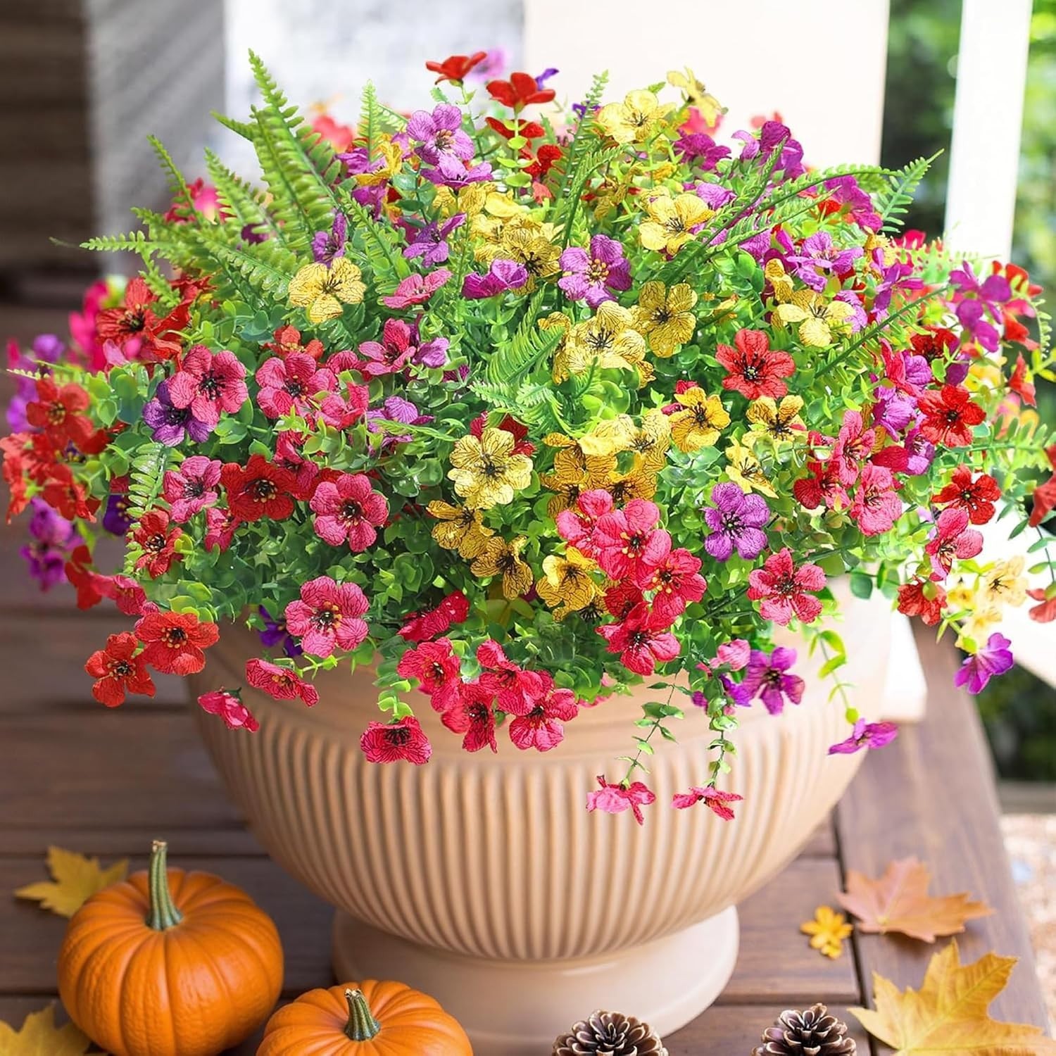 Realistic Mixed Flower & Fern Outdoor Plants – 14 Bundles for Porch & Garden