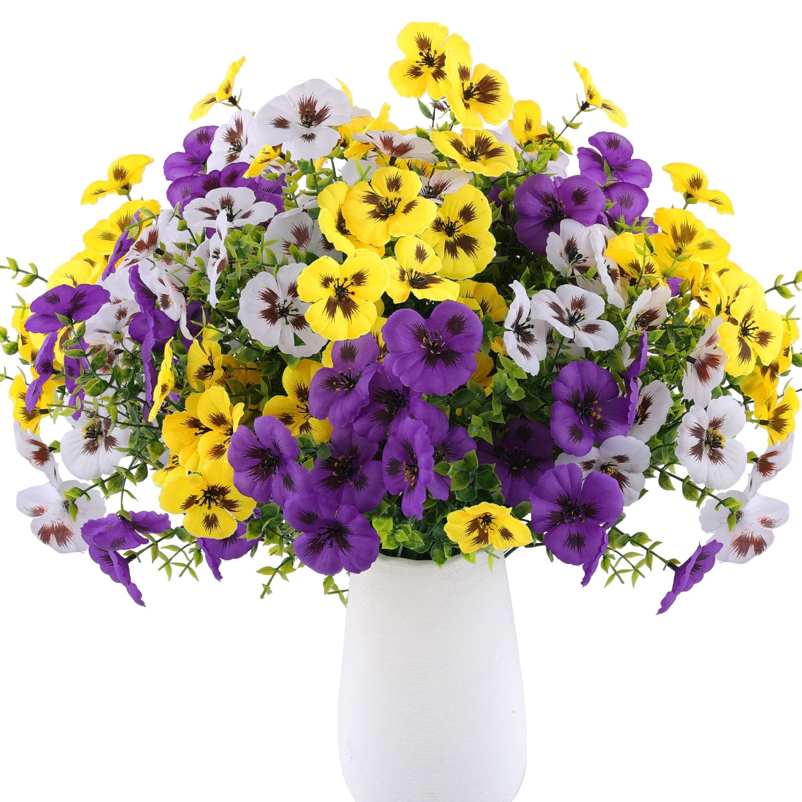 18 Pcs Artificial Fake Pansy Flowers for Outdoor, Faux Silk Pansies Spring Fl…