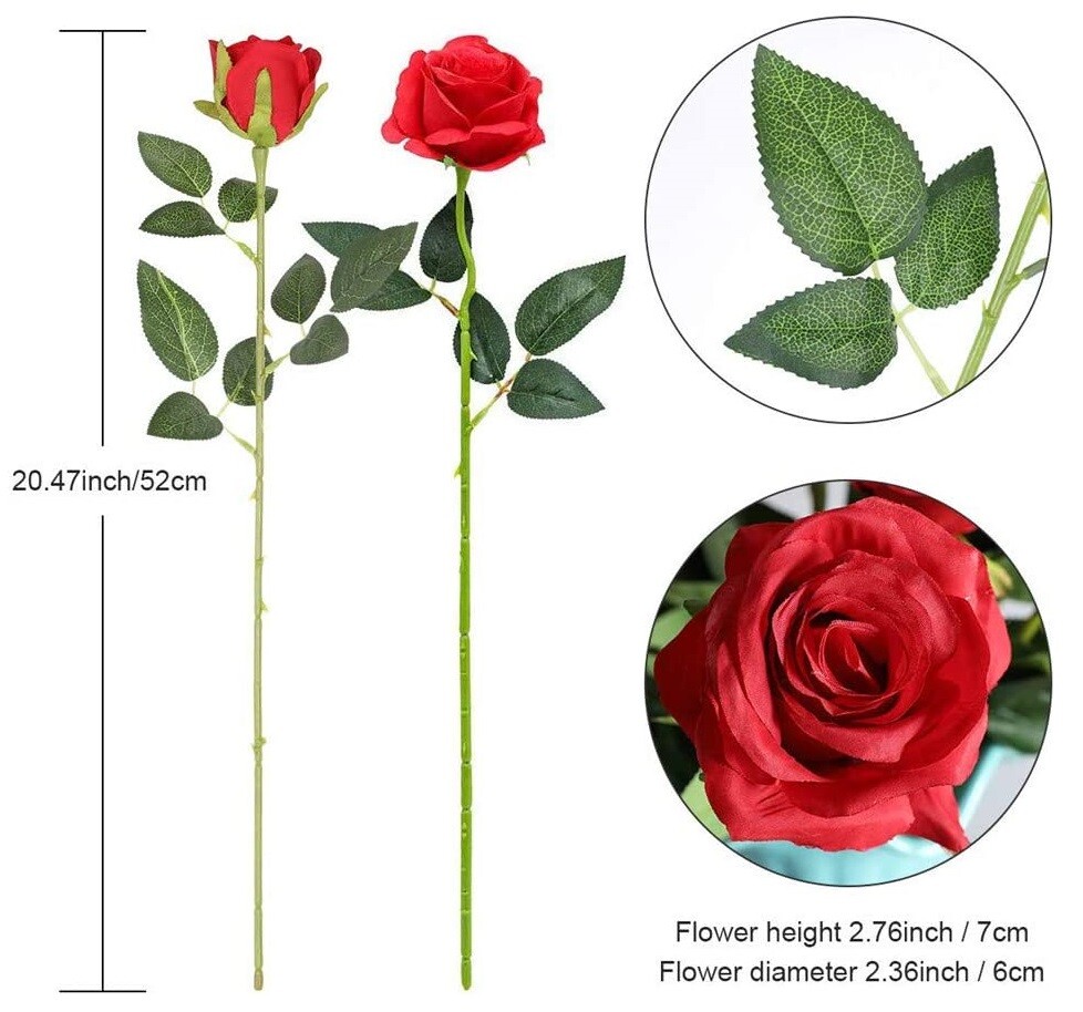 10/20PCS Artificial Silk Flowers Realistic Rose Bouquet Long Stem Wedding Decor