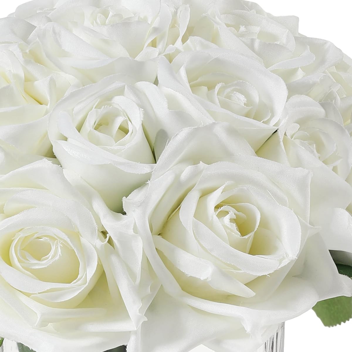 18 Heads Artificial Rose Flowers In Vase Faux Water Cream Table Decor