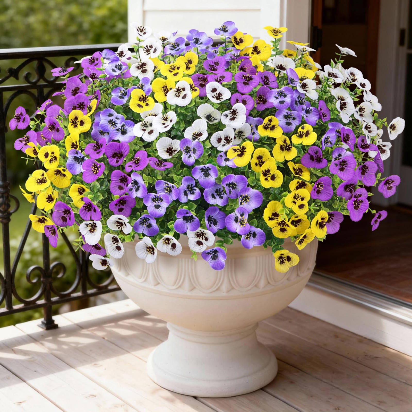 UV Resistant Artificial Pansy Flowers – 16 Bundles for Outdoor Decor, Planters &