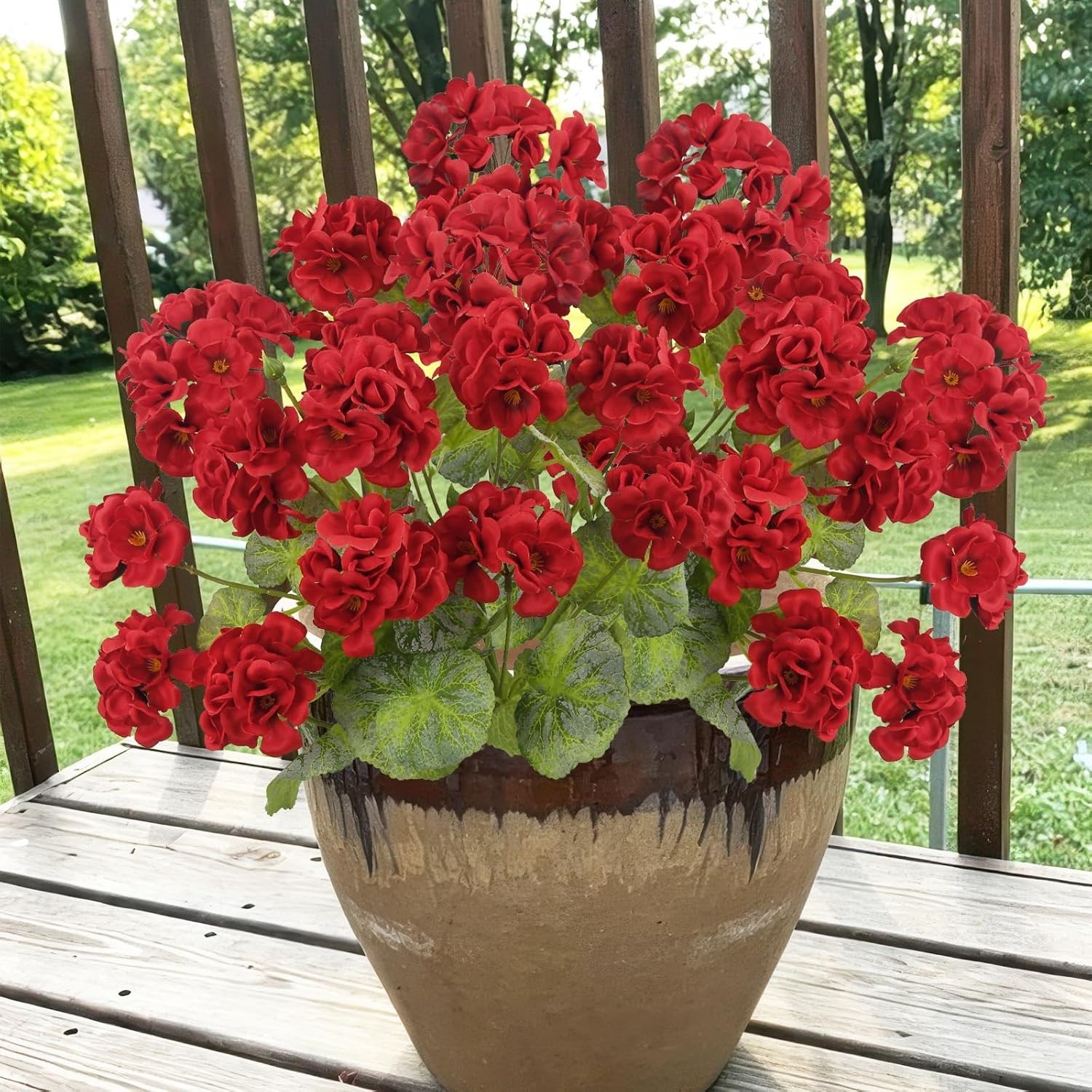 2 Pcs Artificial Geraniums for Outdoors 23” Faux Flowers Red Silk Geraniums UV