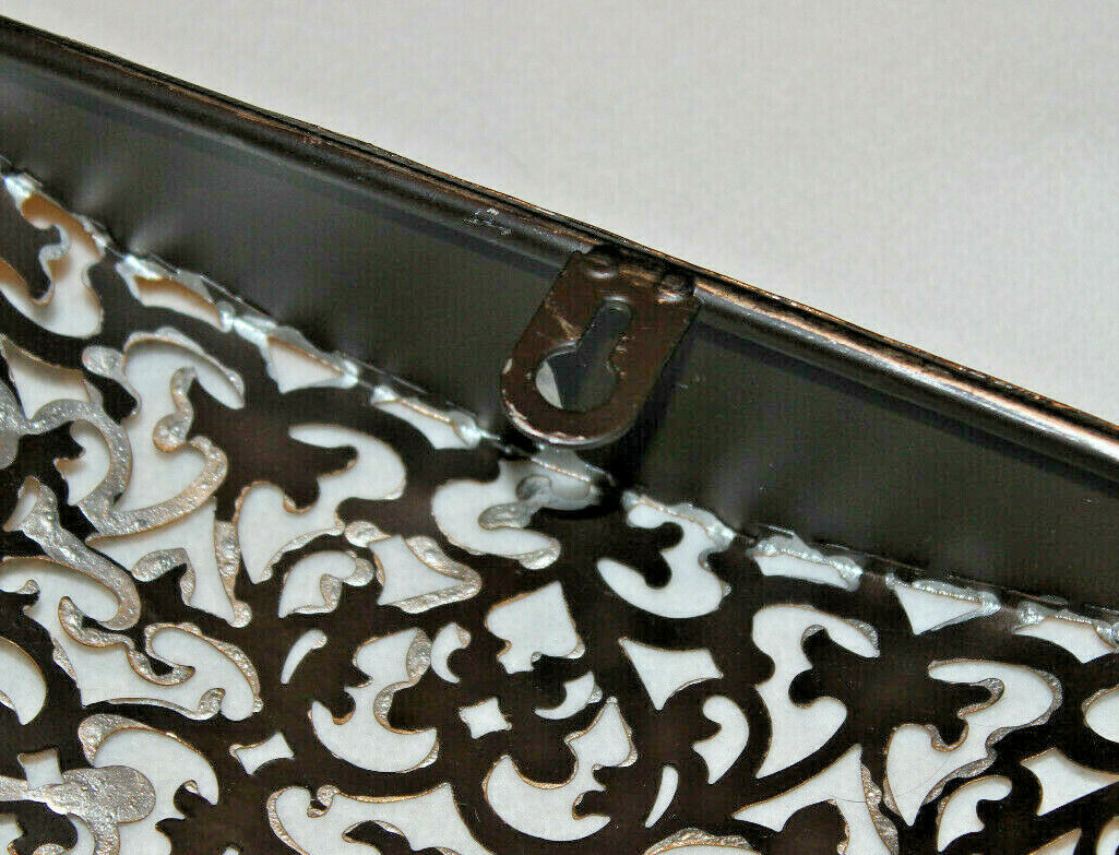 PAIR 24” x 10” x 2” DEEP 3D SILVER BRUSHED METAL FILIGREED FLORAL WALL ART DECOR