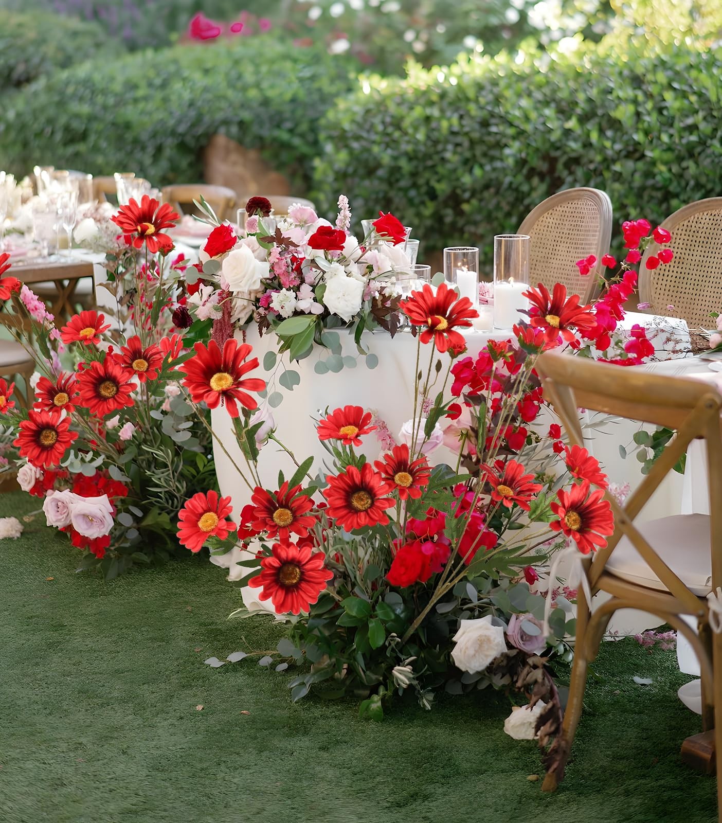 Red 36 Heads Artificial Daisies 6Pcs 29.52” Silk Daisies Flowers with Long St…