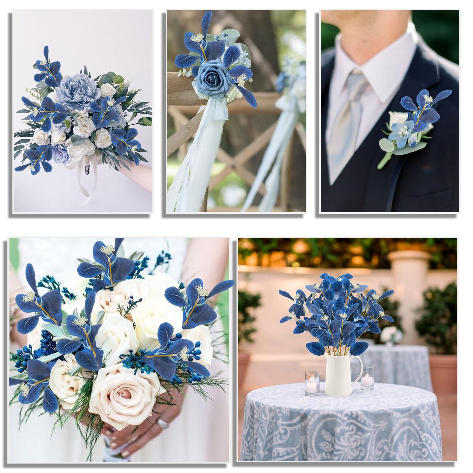 15PCS Artificial Blue Eucalyptus Stems Faux Greenery Stems with Seeds Blue Eu…