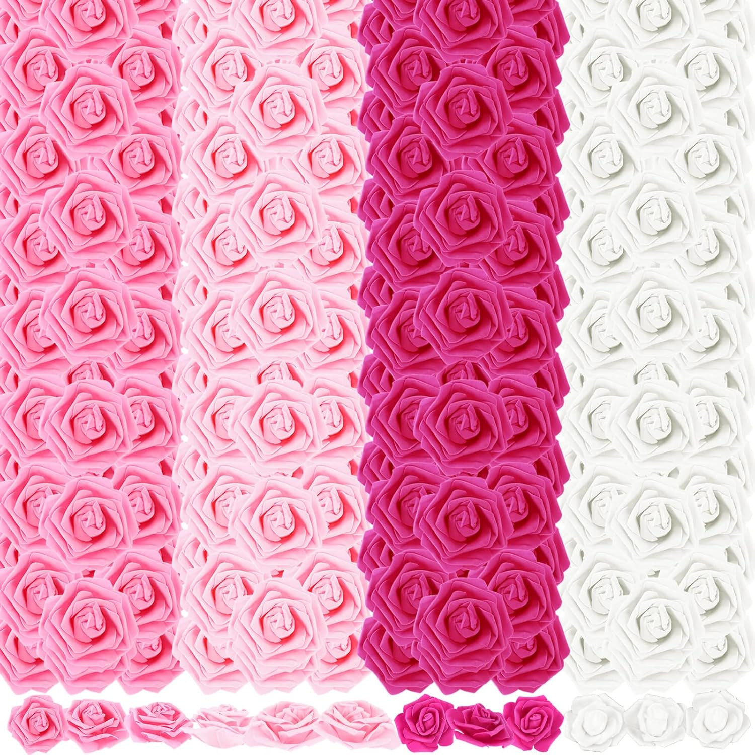 600 Artificial Rose Flower Heads for Weddings & DIY Crafts – 4 Colors