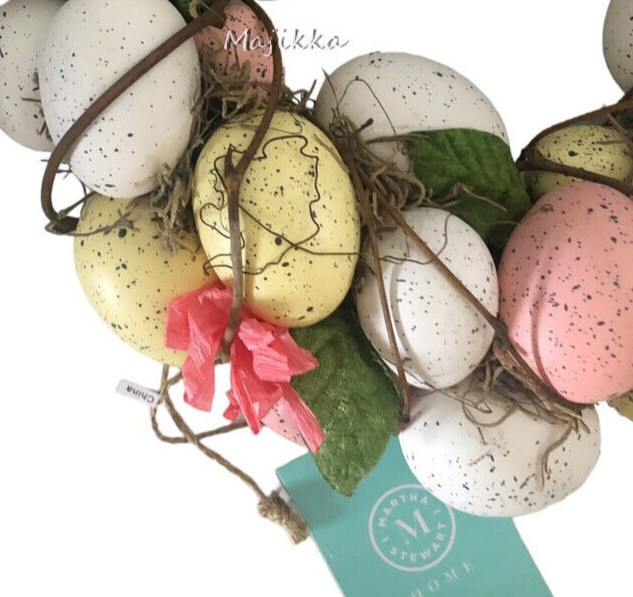 Martha Stewart Spring Easter Egg Wreath Speckled Pastel Pink White Yellow 12.5″