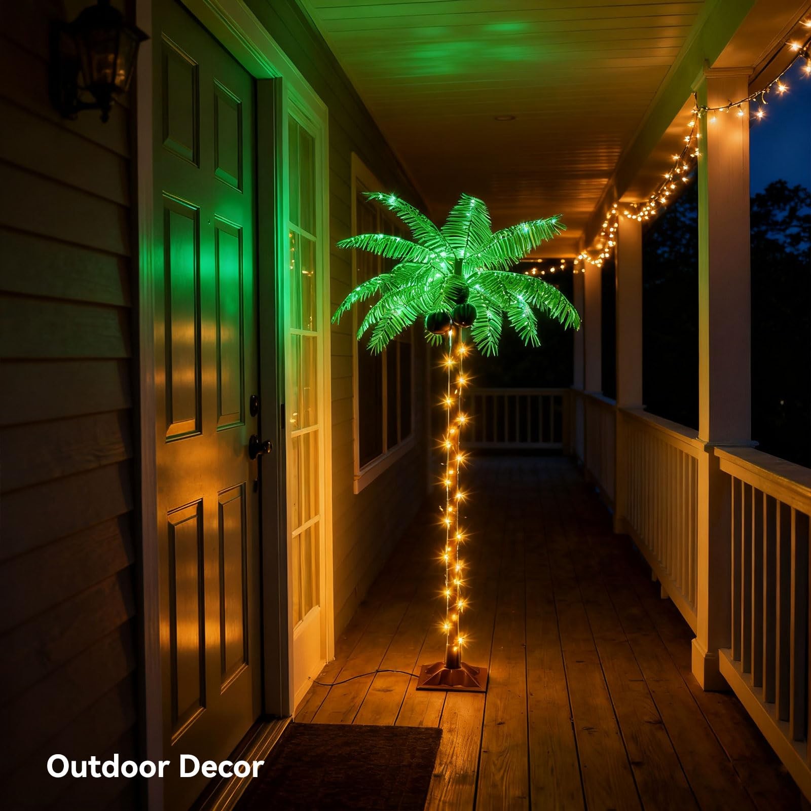 Ledido 5FT Christmas Palm Tree for Outdoor, 5ft, Warm White（solar&plug）