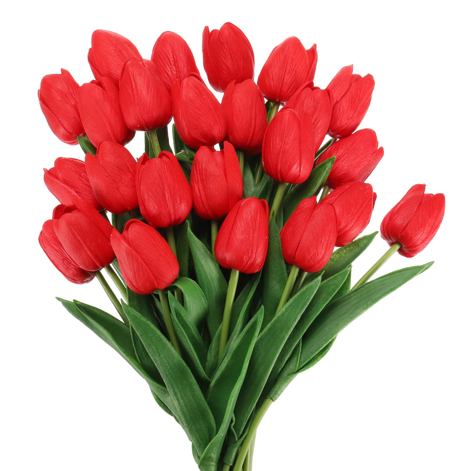 24Pcs Fake Tulips Artificial Flowers, PU Tulips with Stems, Red