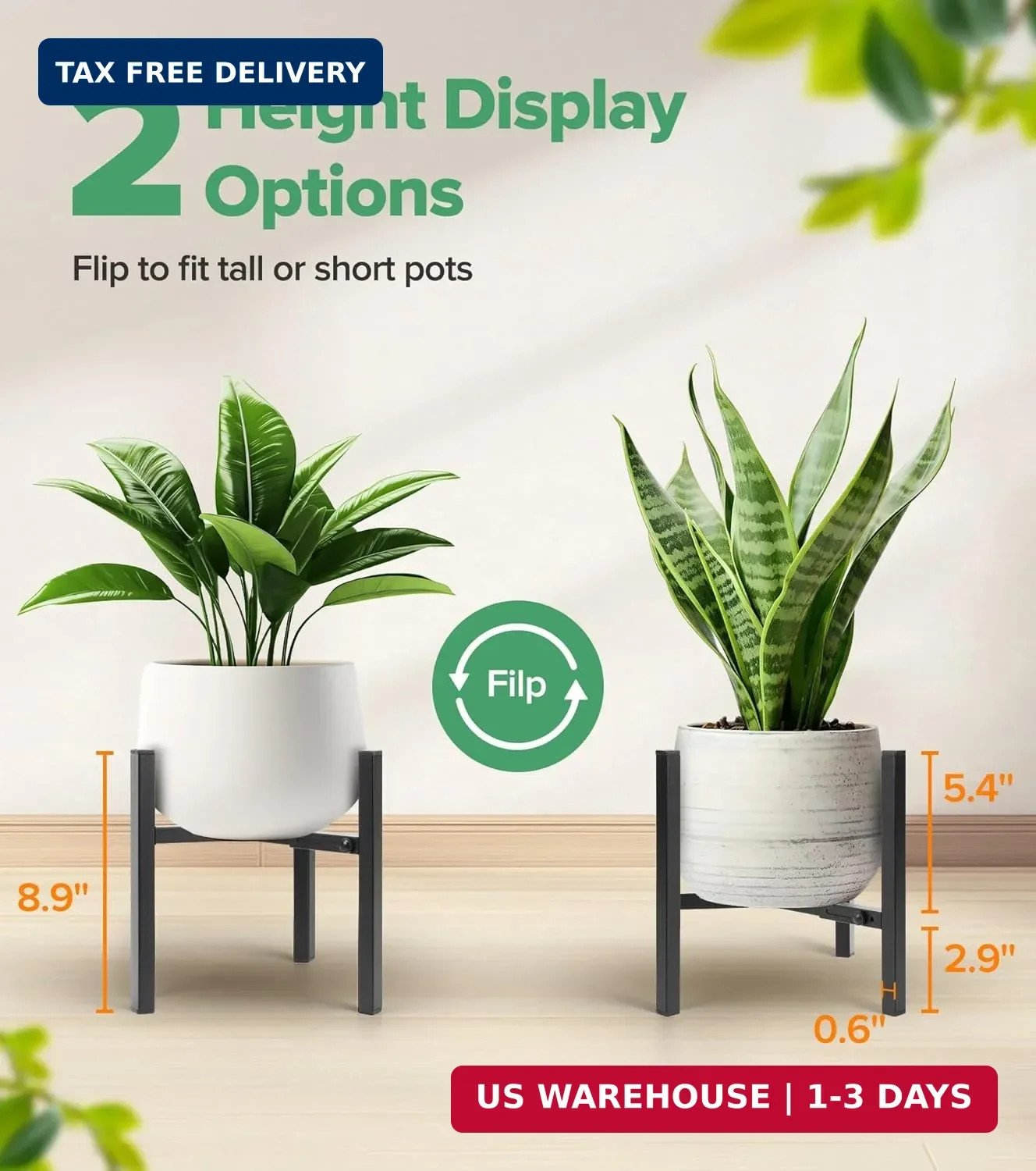 Plant Stand Indoor Adjustable 2 Pack, Metal Modern Indoor Plant Stand, Heavy Dut