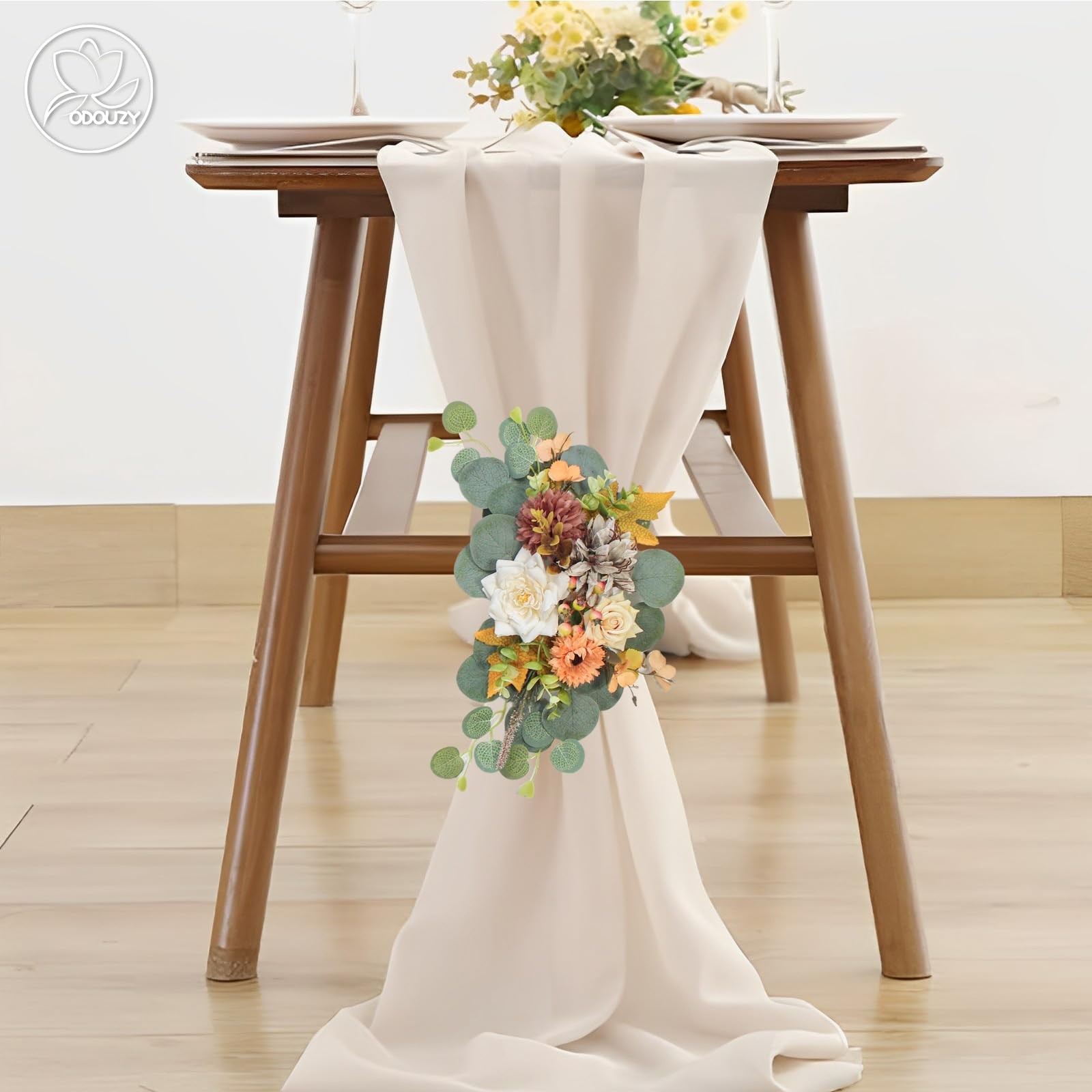 2 PCS Artificial Wedding Arch Flowers Sign Faux Floral Swags Coffee Orange
