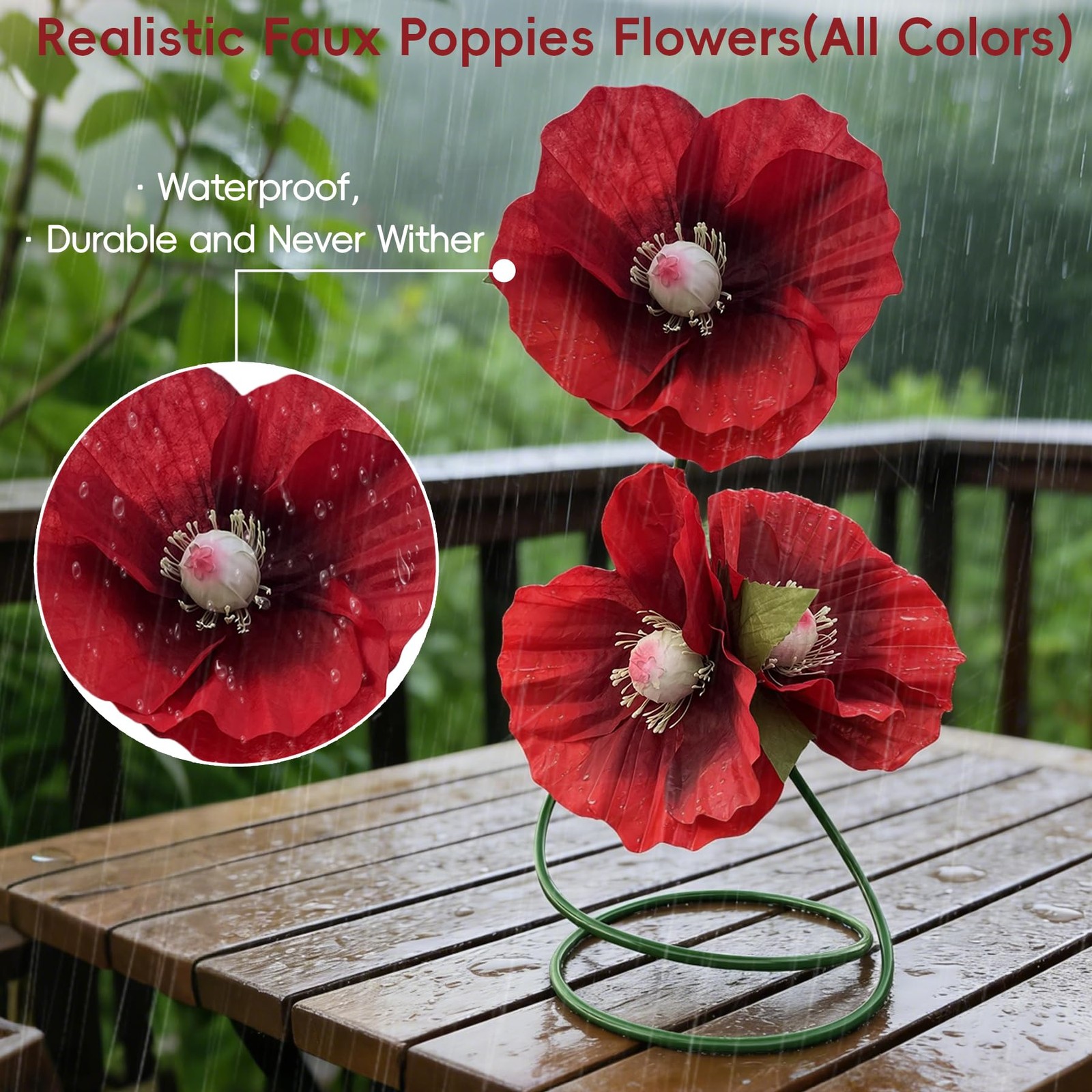 Giant Red Poppy Artificial Flowers – 3 Realistic Large Fake Flowers Decoratio…