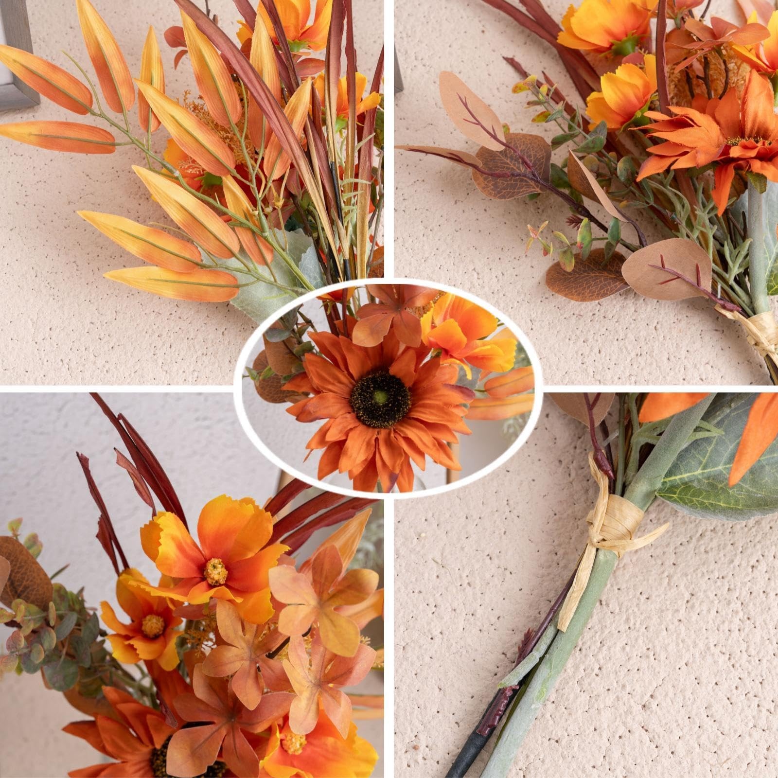 Fall Artificial Flowers 18.5 Inch Autumn Fake Silk Orange Sunflower Wedding