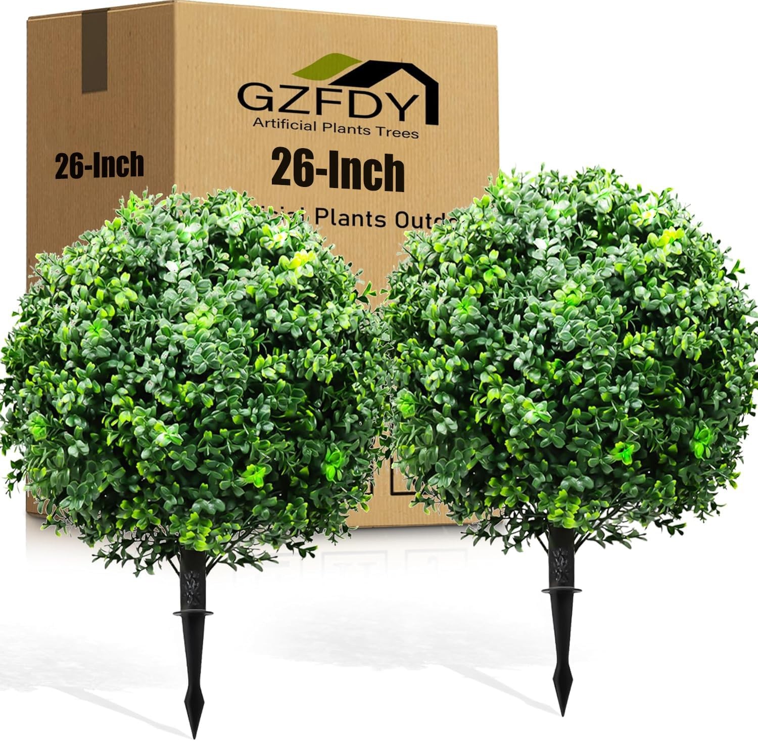 26-Inch Artificial Topiary Boxwood Trees (Set of ) – Lifelike, UV-Resistant D…