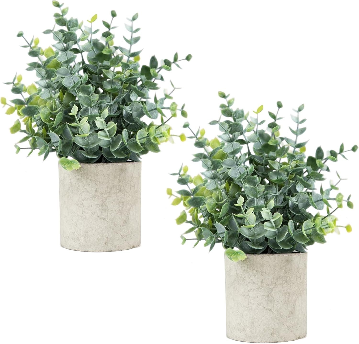 2 Pcs Small Fake Plants Eucalyptus, Artificial Plants Indoor for Shelf, Potte…