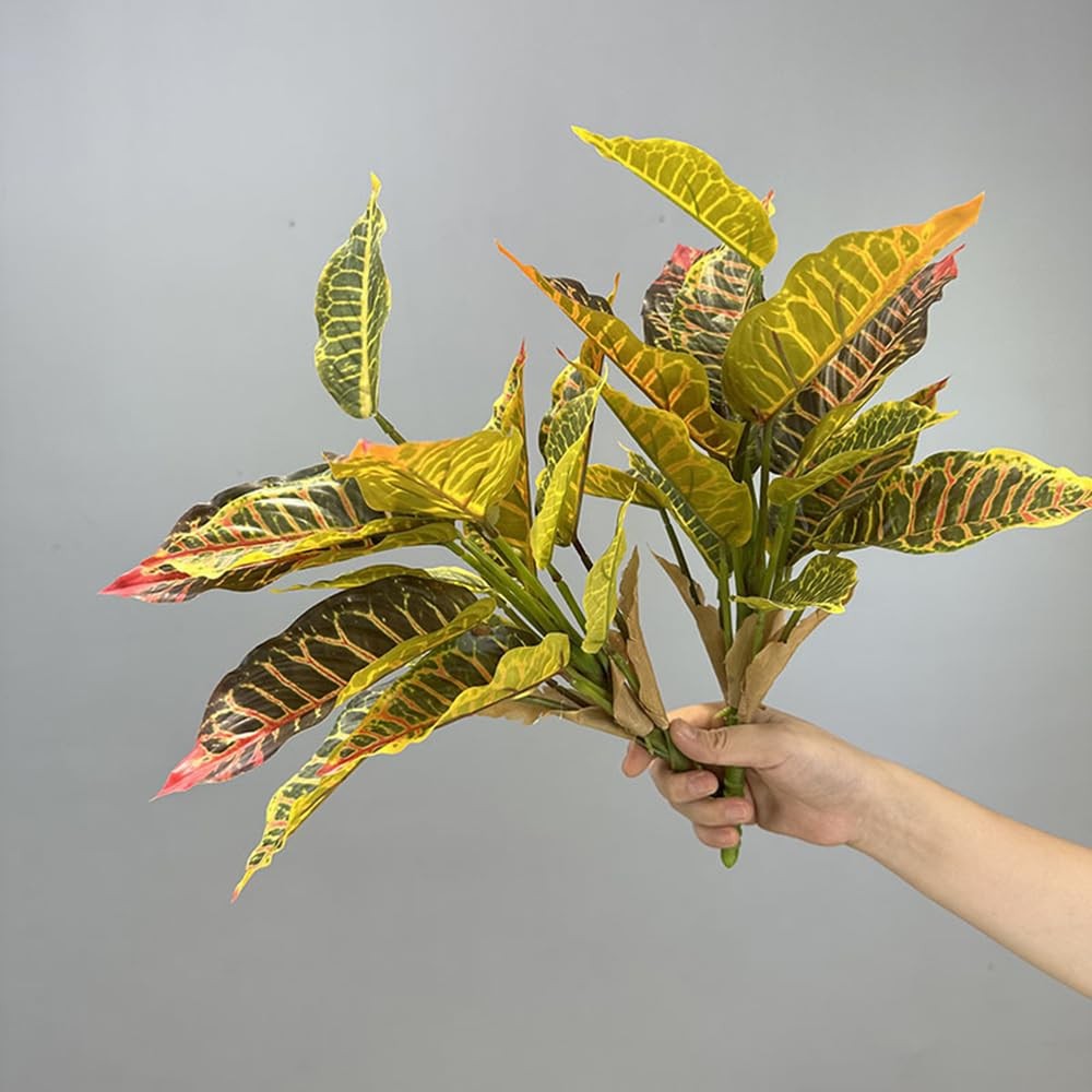 2Pcs Croton Artificial Plant with Colorful Leaves Lifelike Tropical Houseplan…