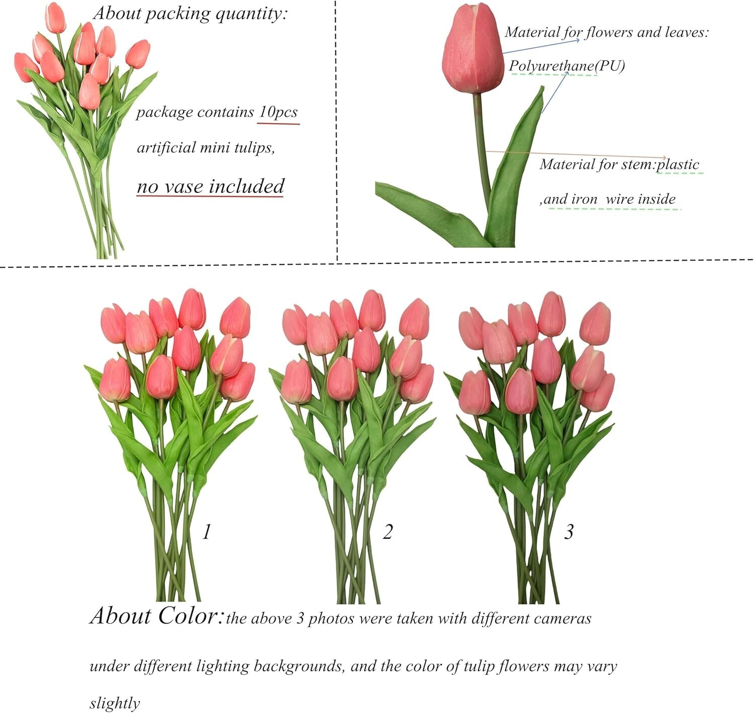 10-Heads Artificial Flowers PU Mini Real Touch Tulip Bouquets (Gradient Coral)