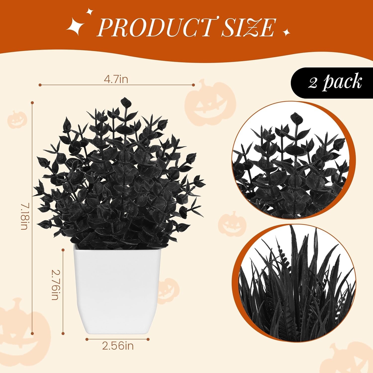 2 Pcs Plantas Artificiales Negras Pequenas Decoracion Halloween Mesa Oficina