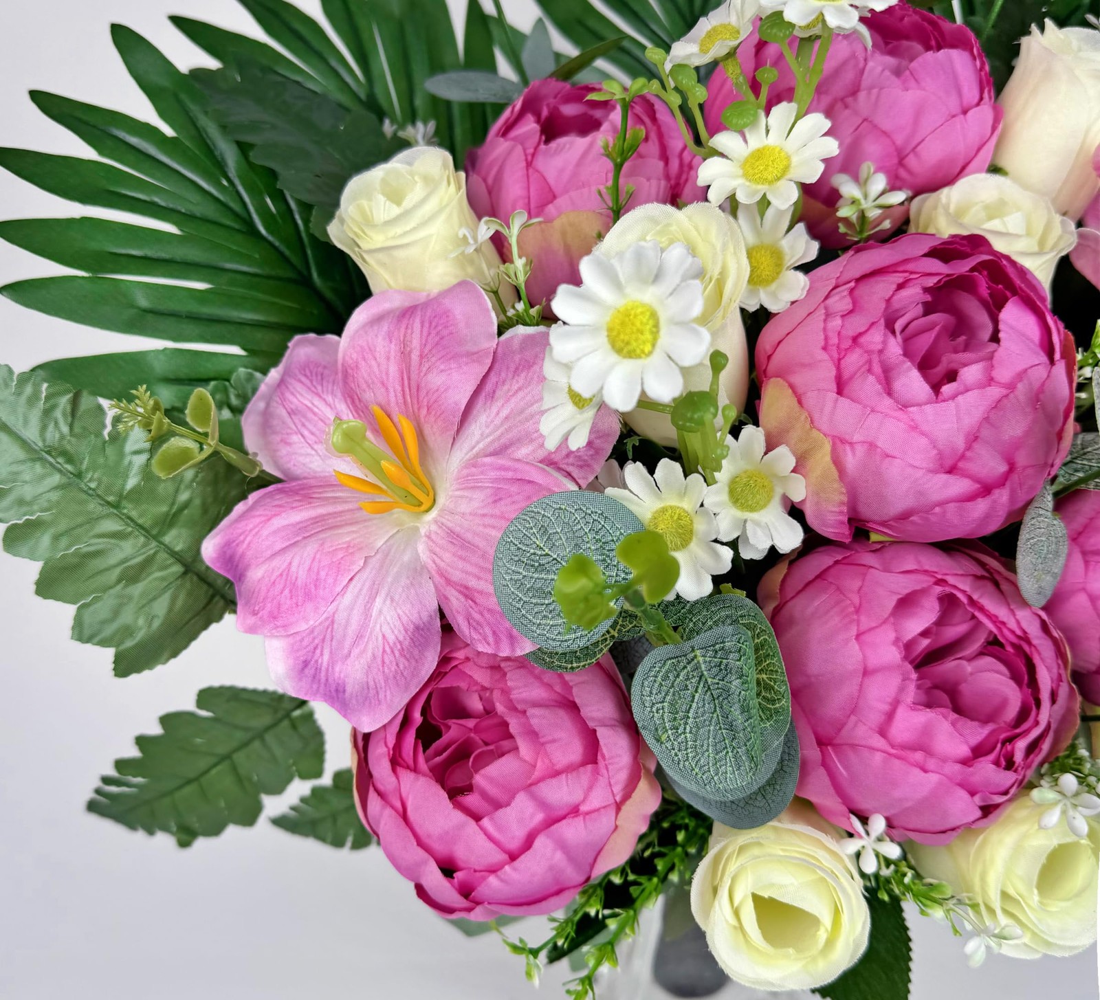 Artificial Cemetery Flower with Vase for Grave – Hibiscus Rose Daisy, Easy Fit
