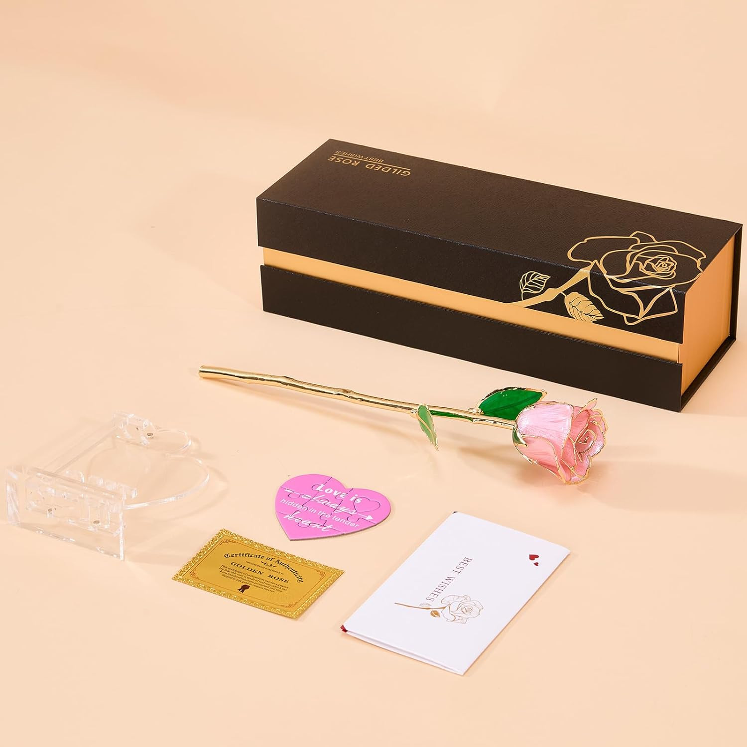 24K Gold Dipped Realistic Pink Rose – Perfect Gift for Her on Any Occasion