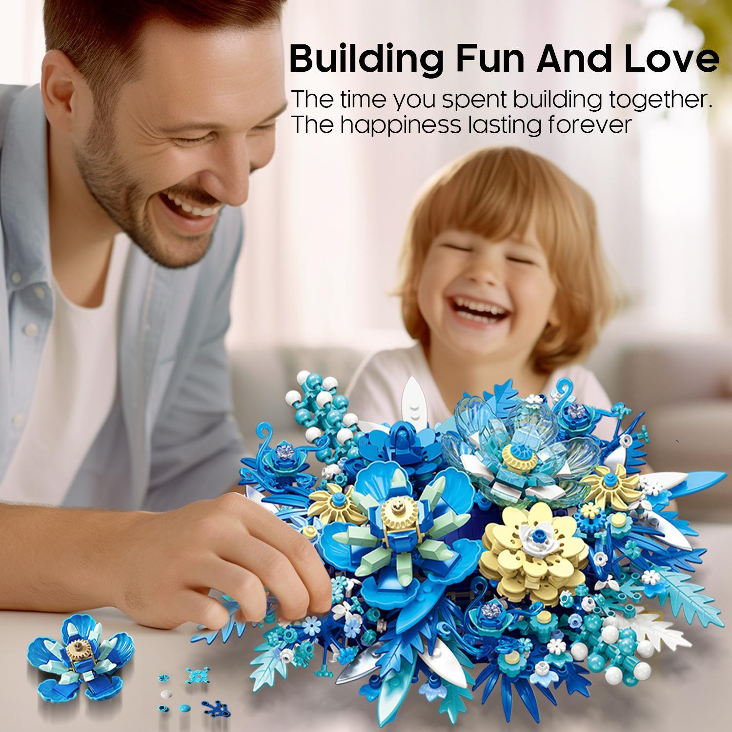 917pcs Fantasy Flower Bouquet Building Blocks Preserved Flowers Assembly Model