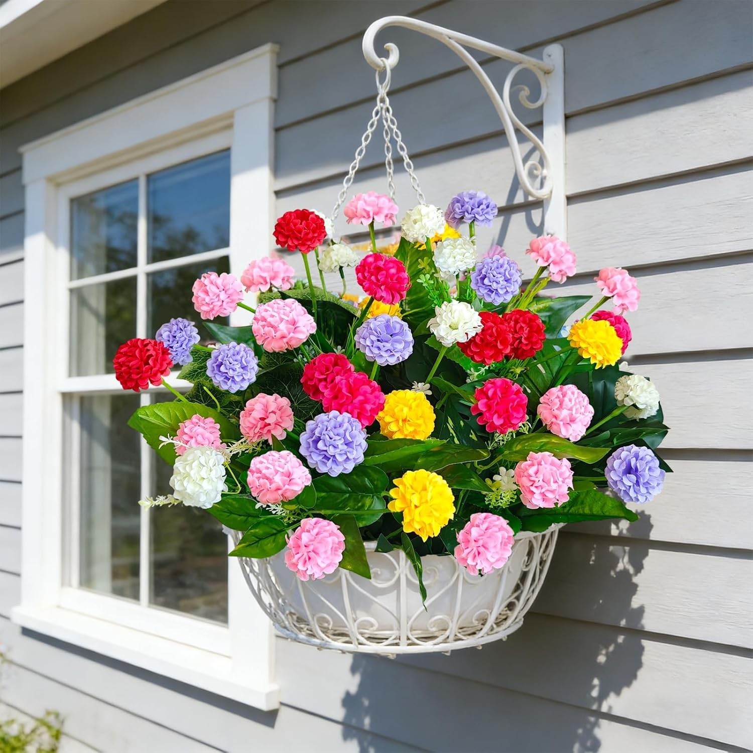 10Pcs UV Resistant Colorful Artificial Mums Flowers for Outdoor & Indoor Decor