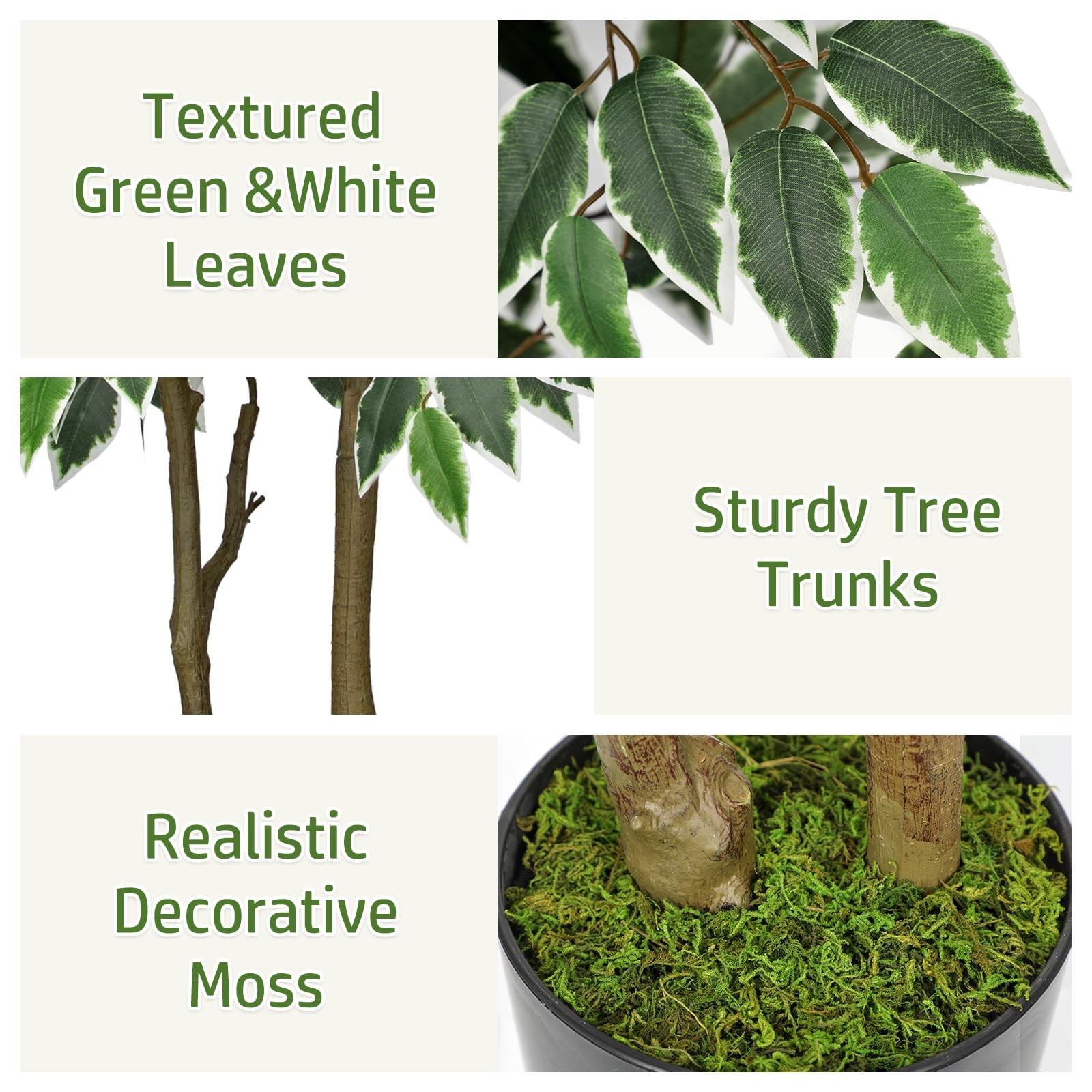 2 Pack Artificial Ficus Tree 4ft Silk Fake Ficus Leaves Plant 120cm Potted Fa…