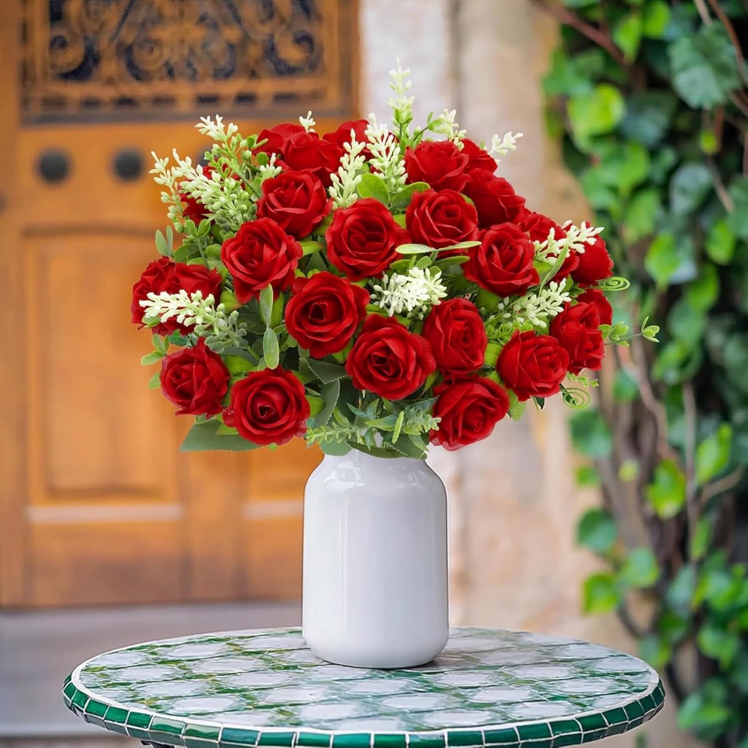 40 Heads Fake Roses Artificial Flowers for Outdoors Spring Valentines Day Decora