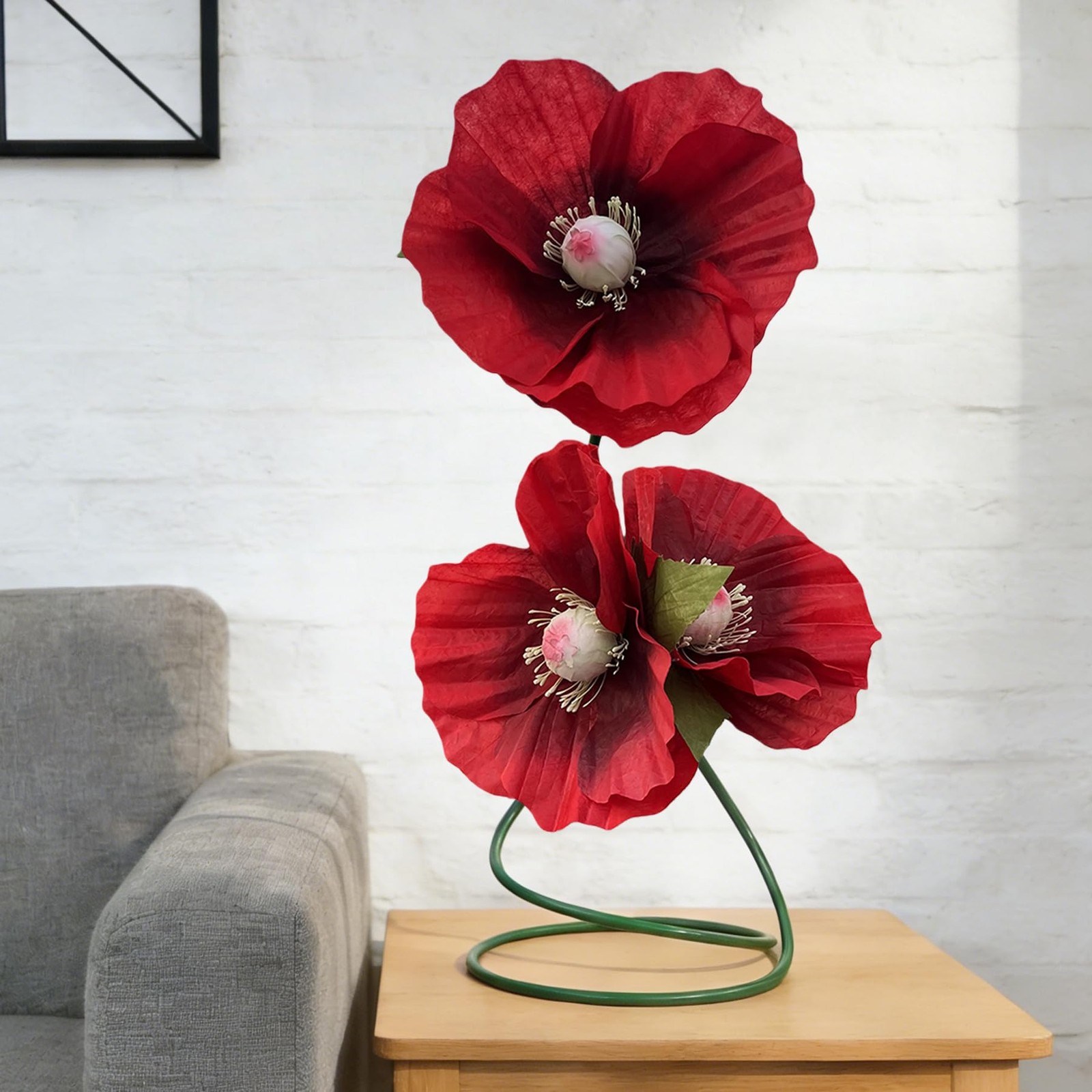 Giant Red Poppy Artificial Flowers – 3 Realistic Large Fake Flowers Decoratio…