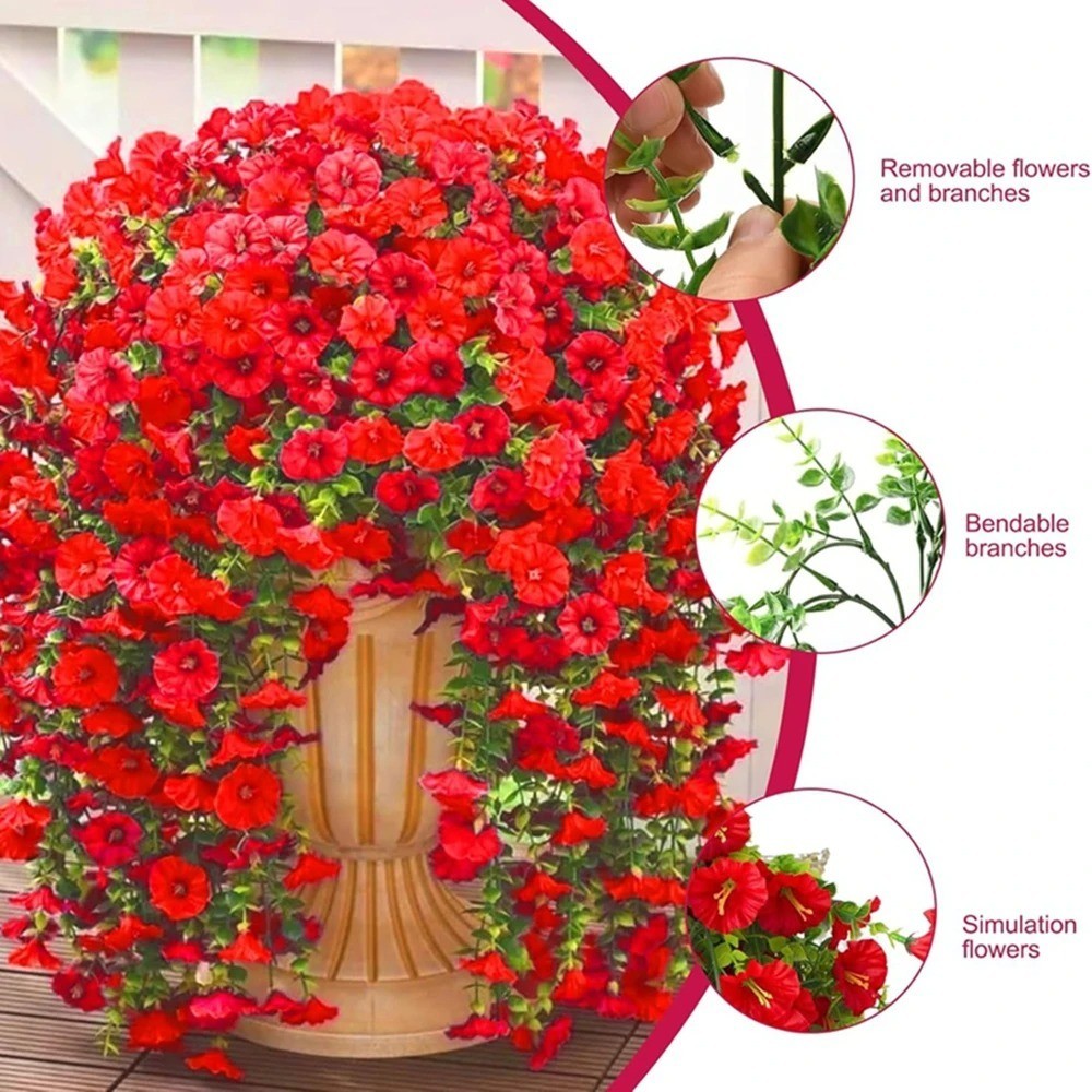 UV Resistant Faux Silk Morning Glory Hanging Flowers for Outdoor Decor