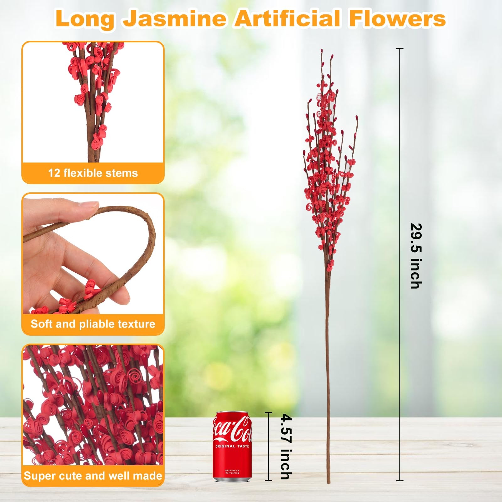 Wootkey10 Pcs 29.5″ Long Jasmine Flowers Artificial Red Patriotic Flowers Ste…