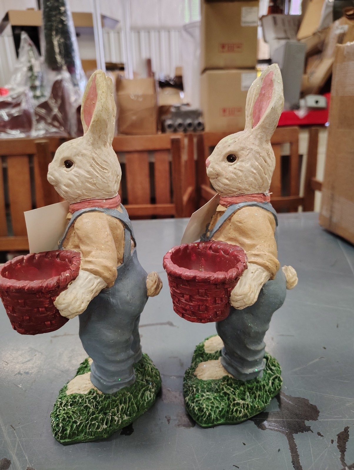 2 Spring Bunnies Hand Decorated Resin Decoration Cotton Tails Salem Collection