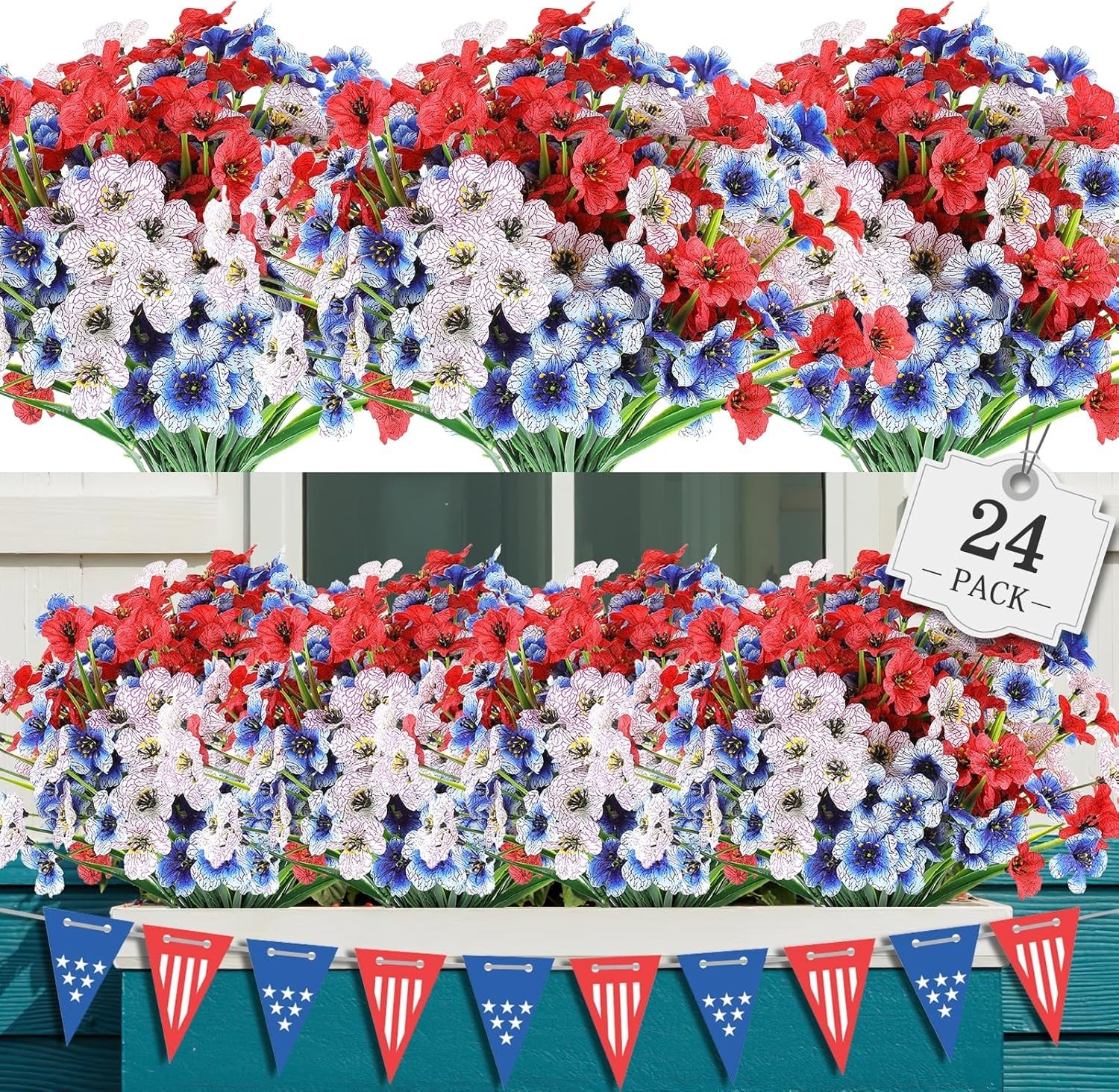 Vibrant Red, White & Blue Faux Plants – Perfect for 4th of July Decor