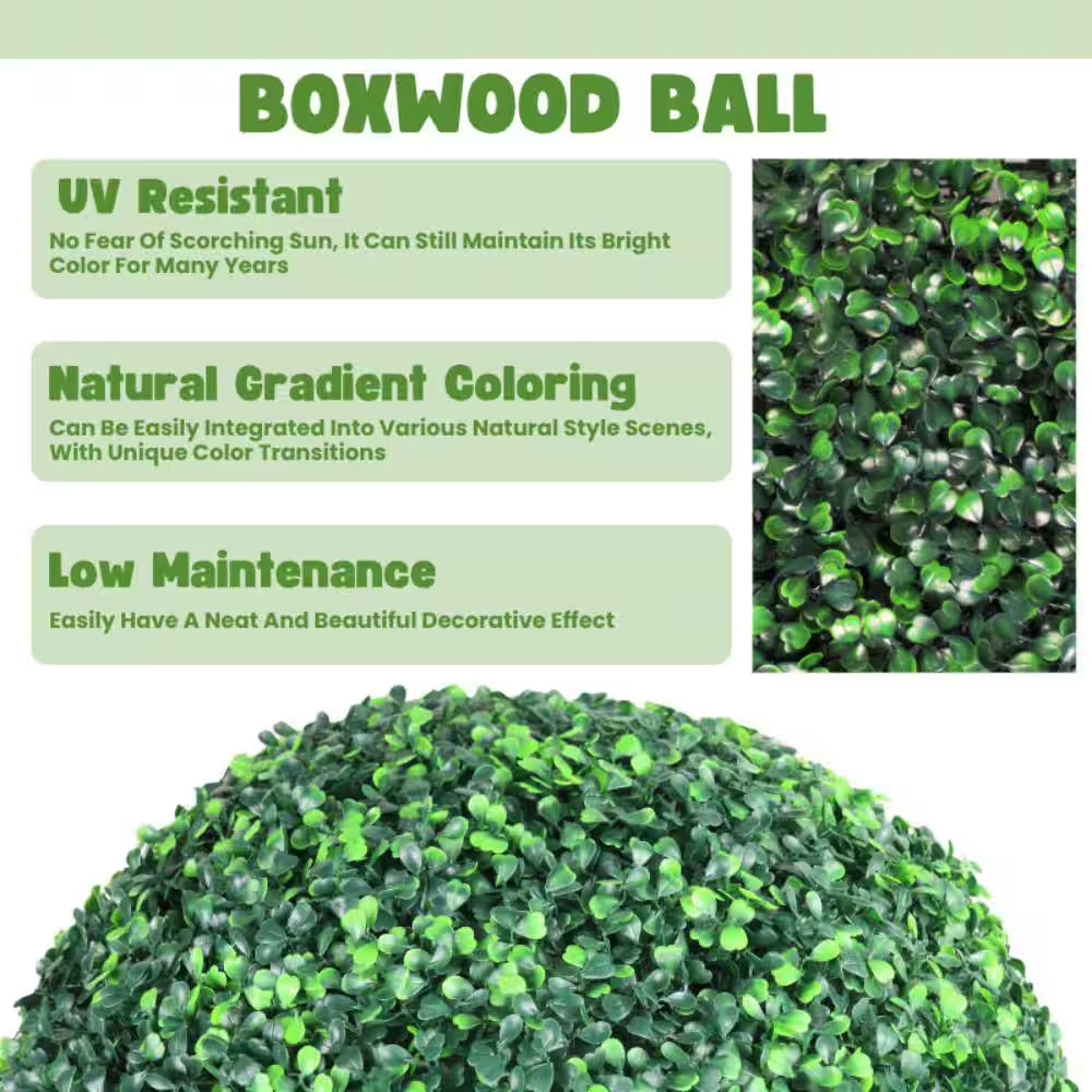 15 In. 2 Balls Artificial Boxwood Topiary Ball Trees 4 Layers of Uv-Resistant Bo