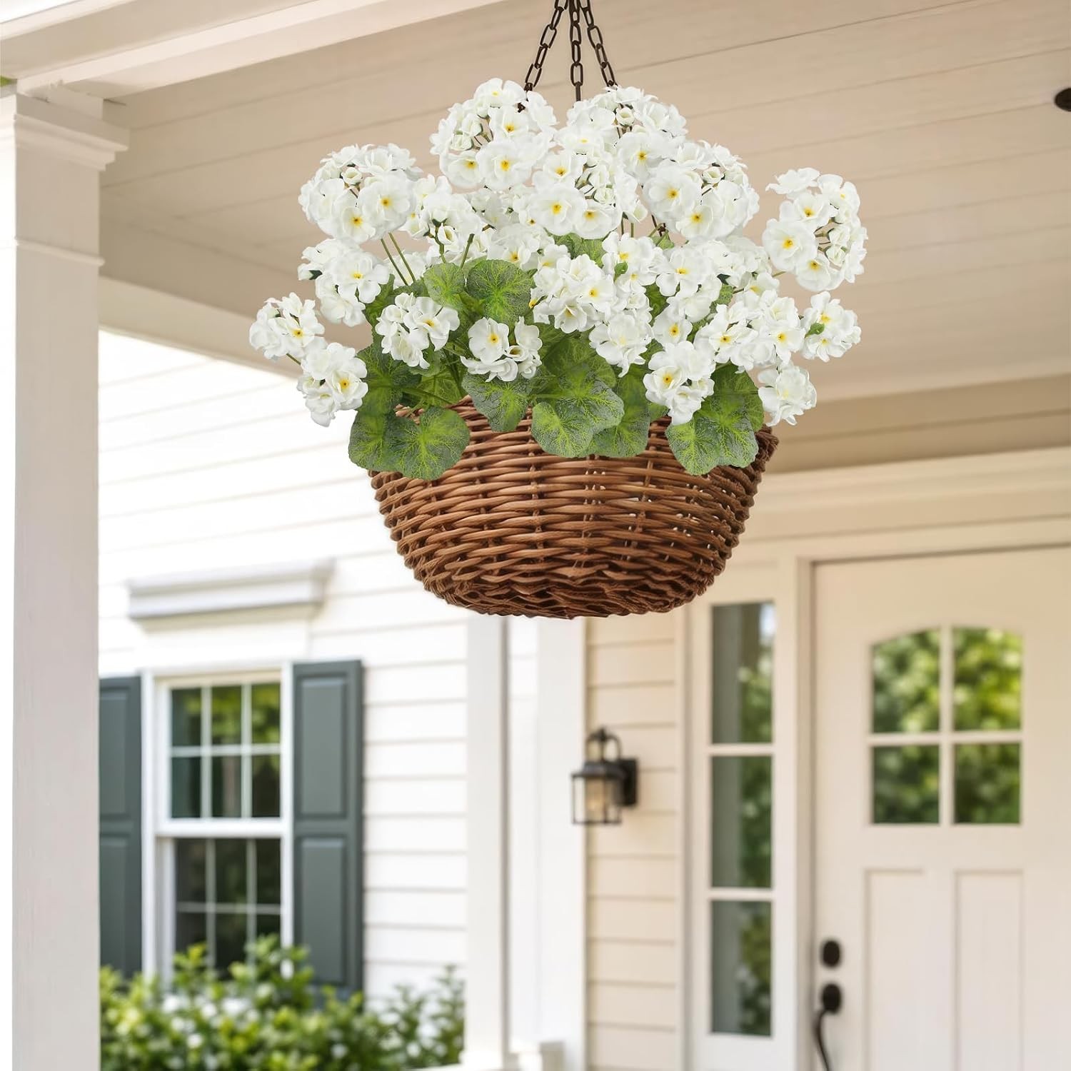 2 Pcs Artificial Geraniums for Outdoors 23” Faux Flowers White Silk Geraniums