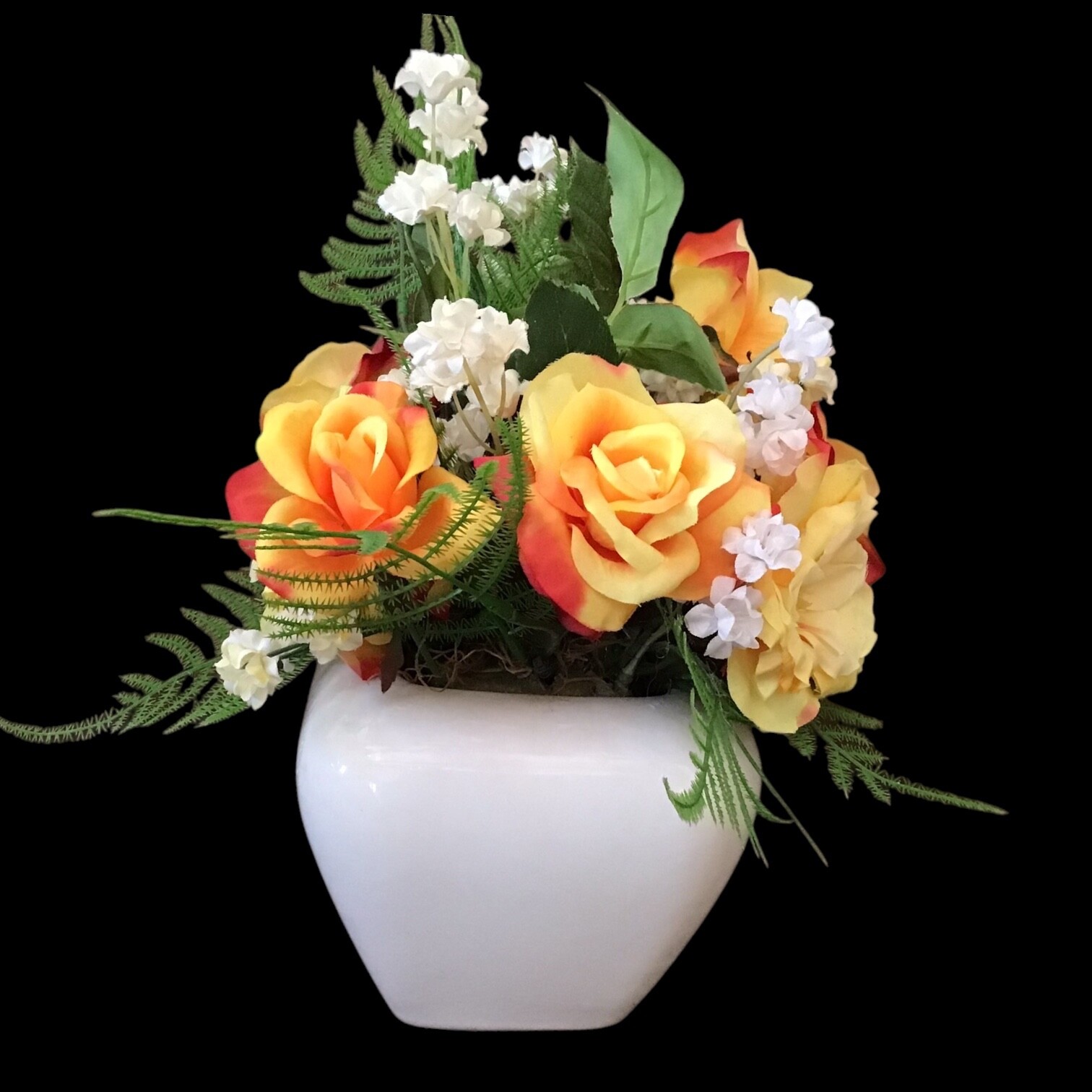 Yellow Rose Floral Centerpiece Arrangement Haeger Floral Ivory Vase